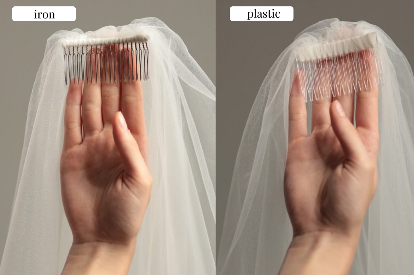 Horsehair Trim Veil, Crinoline Edge Blusher Veil, Fingertip Ponytail Veil - M1029