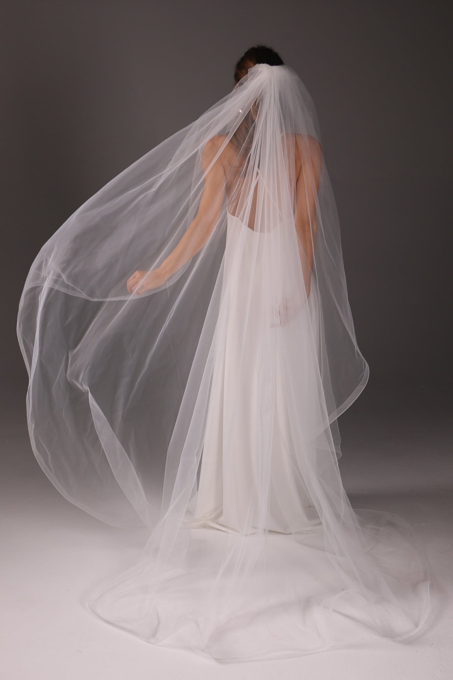 Cathedral Wedding Veil: Ivory Tulle with Horsehair Trim - Handmade - M1088