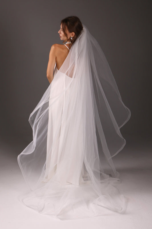 Cathedral Wedding Veil: Ivory Tulle with Horsehair Trim - Handmade - M1088