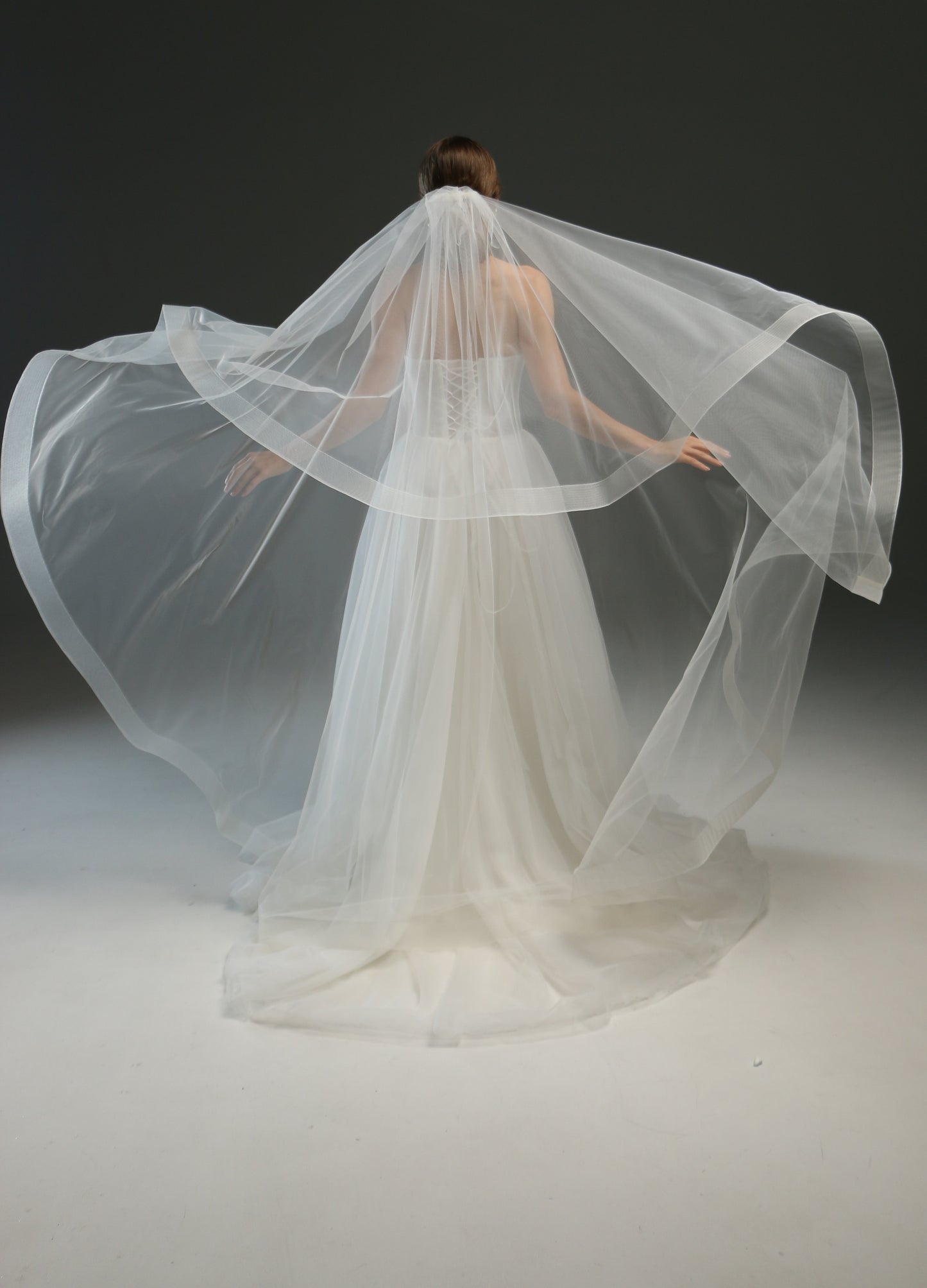 Ivory Bridal Veil - Soft English Tulle Fingertip Drop Veil with Double Layer & Horsehair Crinoline Trim
