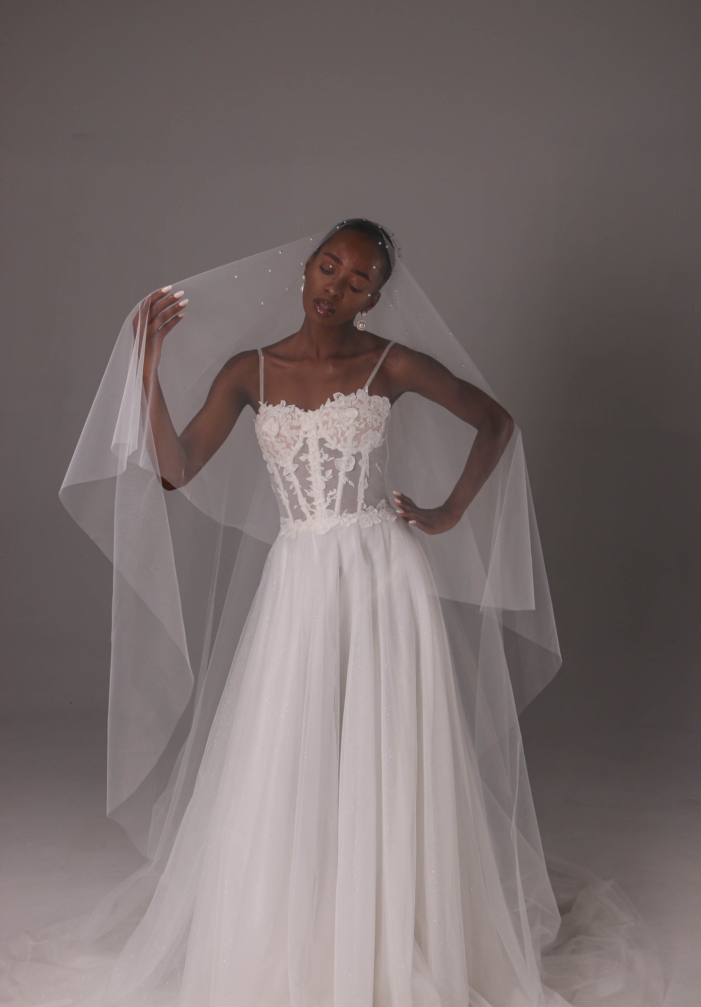 Two-Tier Pearl Bridal Veil with Raw Cut Edge