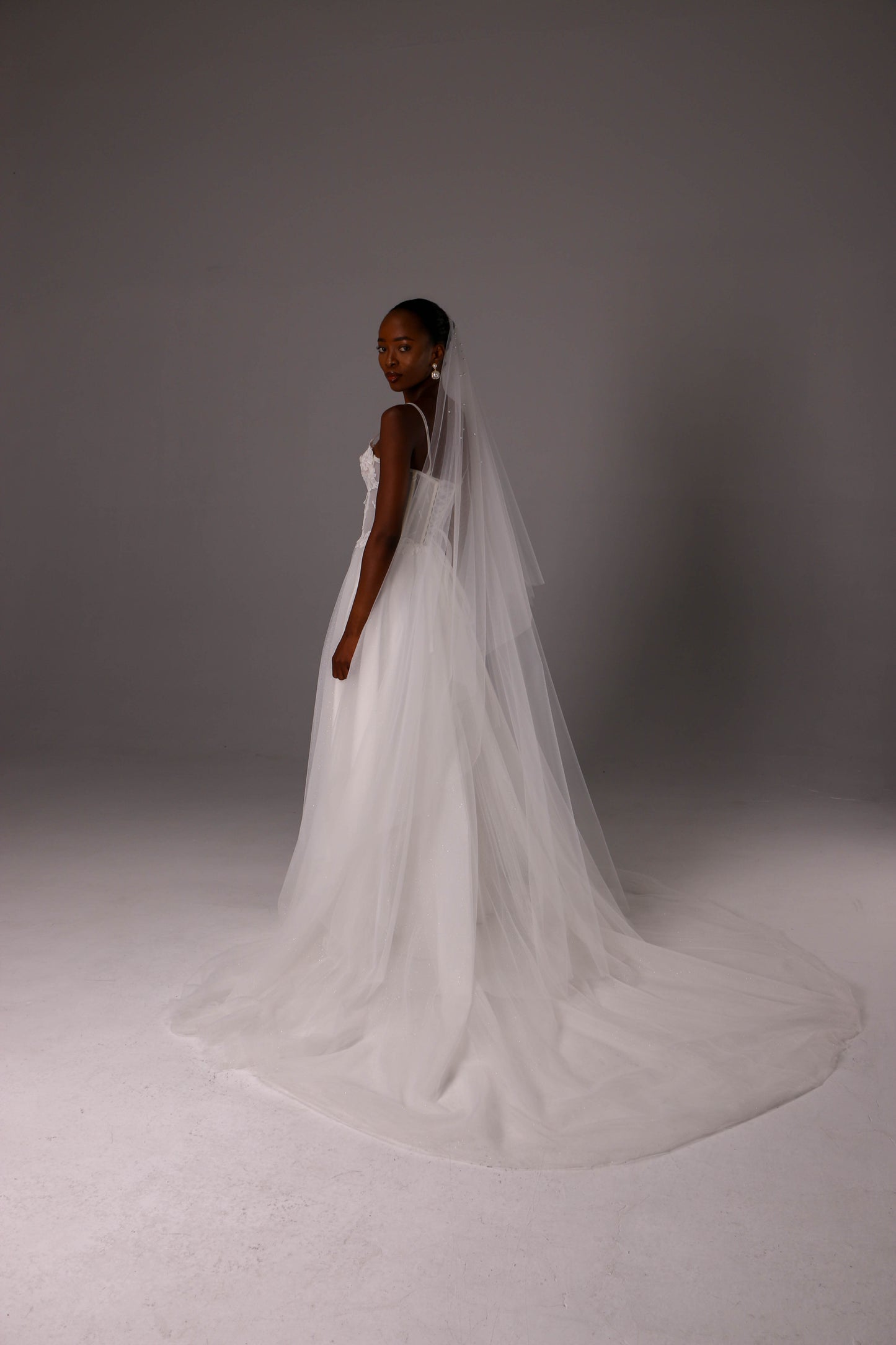 Two-Tier Pearl Bridal Veil with Raw Cut Edge