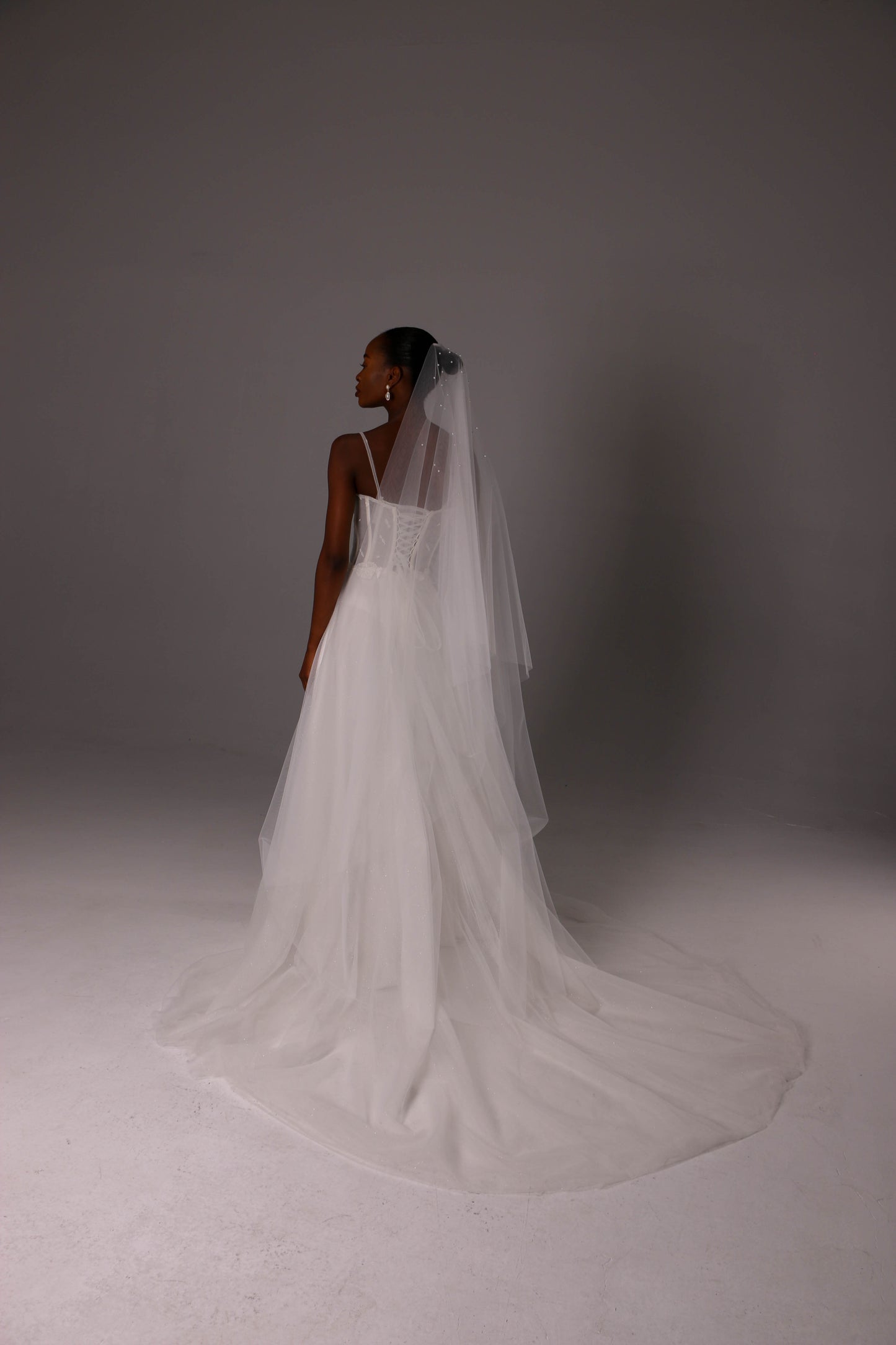 Two-Tier Pearl Bridal Veil with Raw Cut Edge