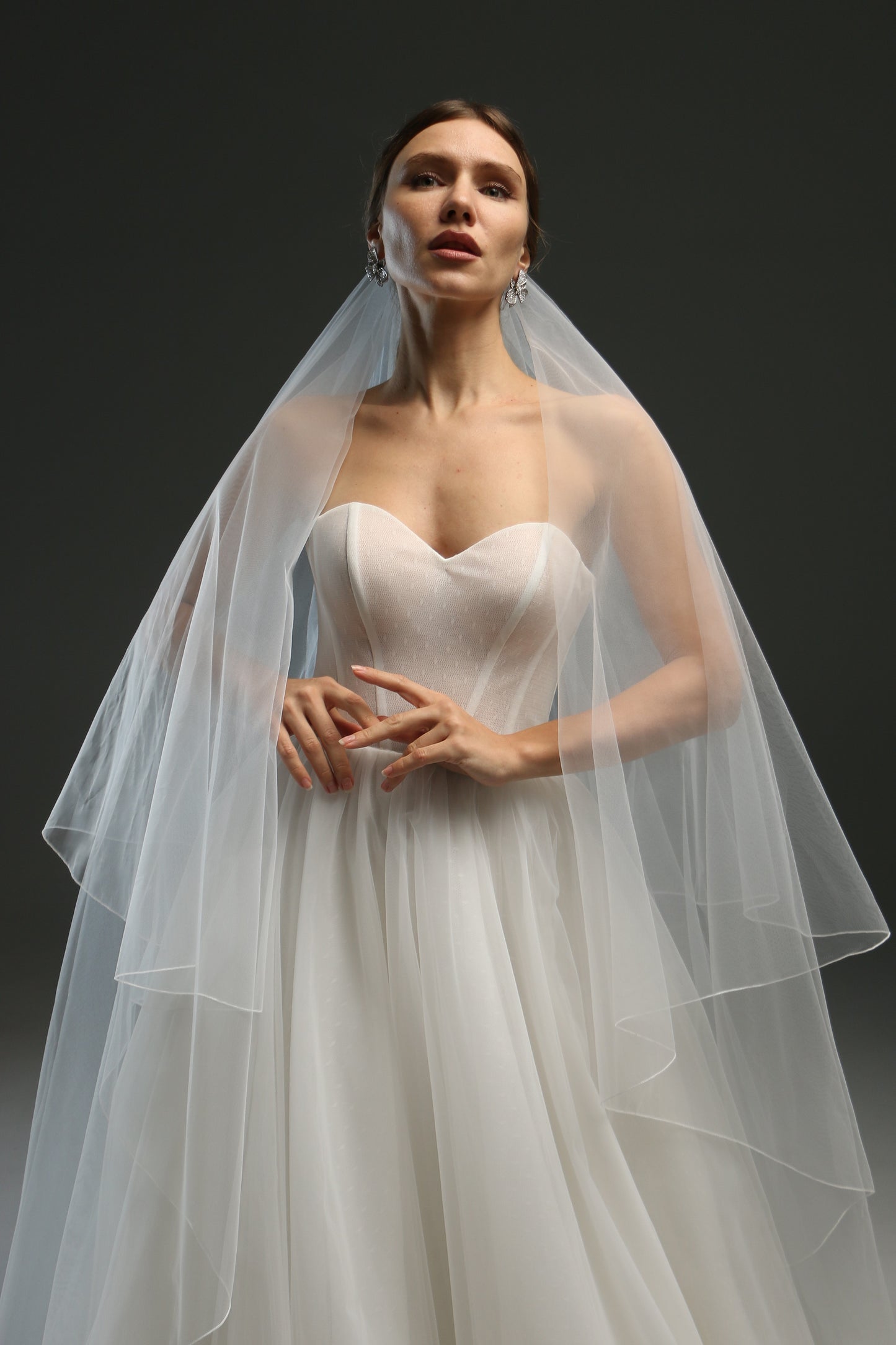 Sheer Drop Pencil Edge Bridal Veil – Double Layer Blusher Veil, Cathedral Length, Dramatic Wedding Veil