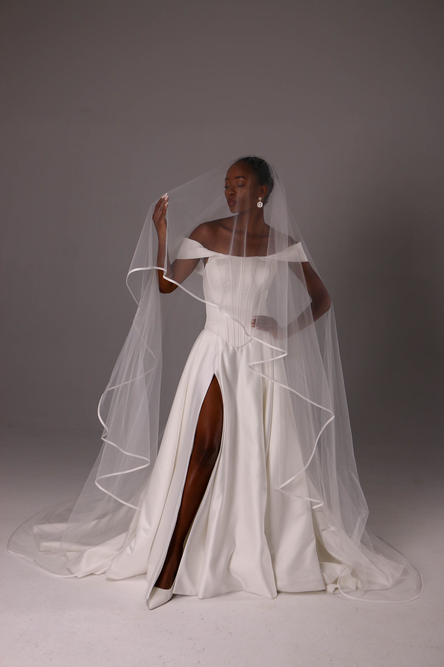 Double Layer Wedding Veil with Satin Trim
