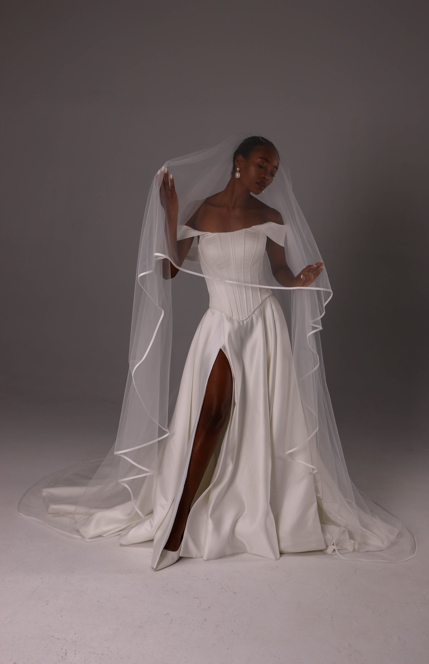 Double Layer Wedding Veil with Satin Trim
