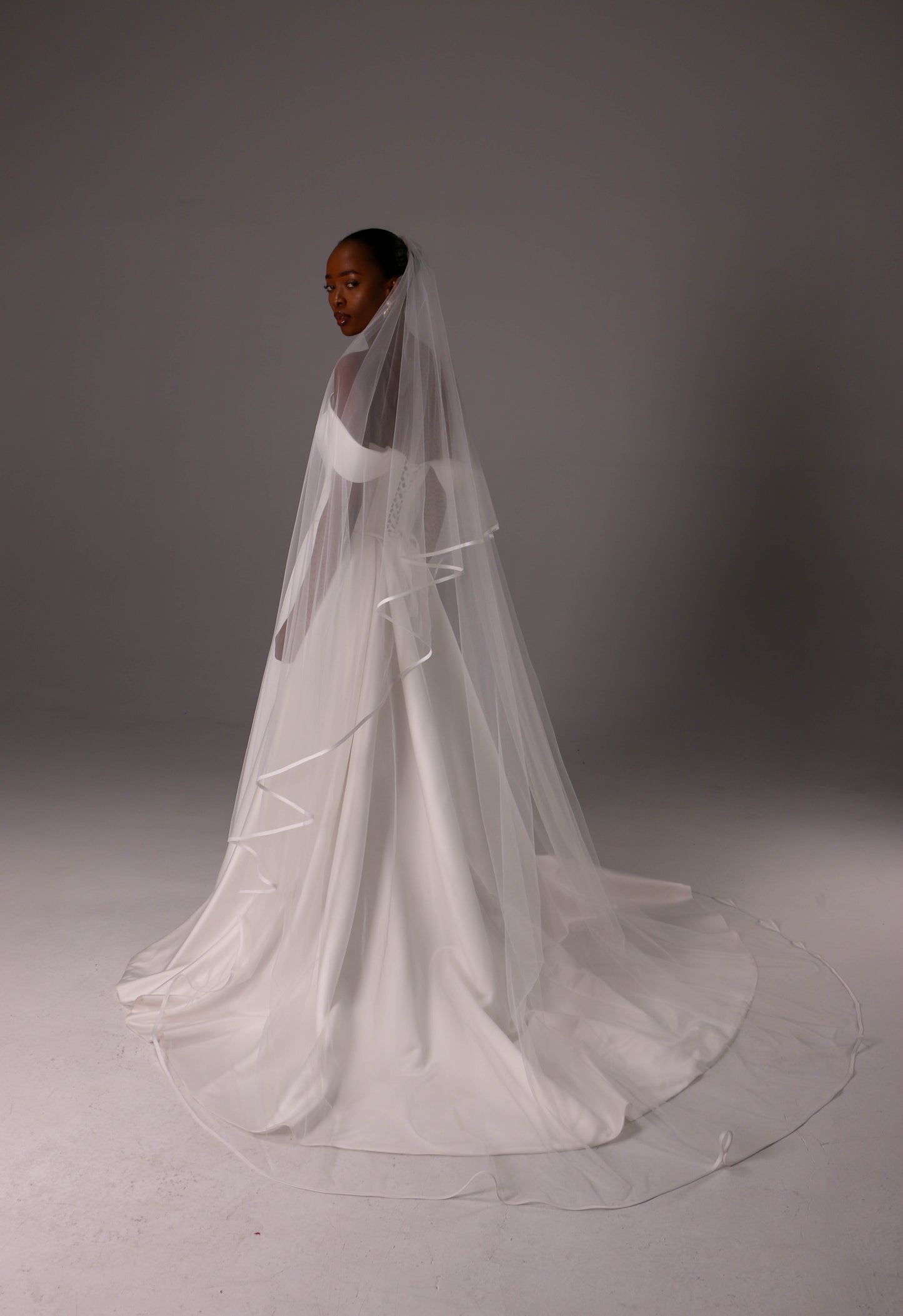 Double Layer Wedding Veil with Satin Trim