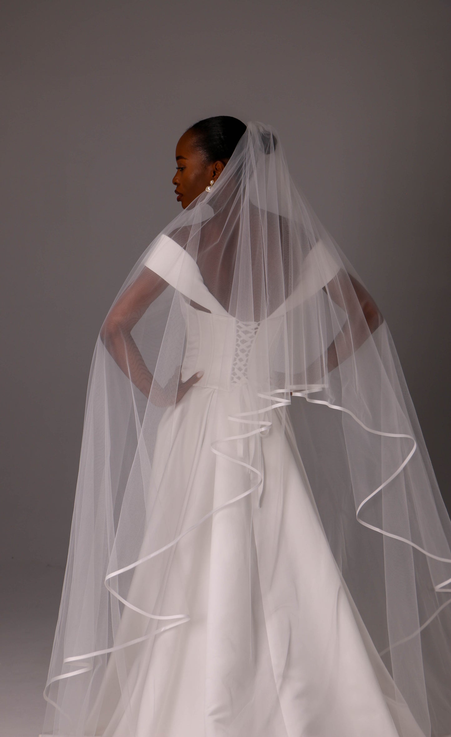 Double Layer Wedding Veil with Satin Trim