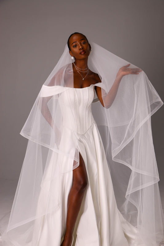 Elegant Two Tier Veil with Horsehair Edge   - M1061