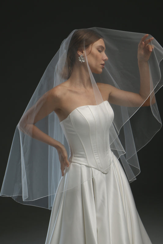 2-Layer Cathedral Wedding Veil – Classic Ivory Bridal Veil with Pencil Edge, Minimalist & Modern Design - M1051