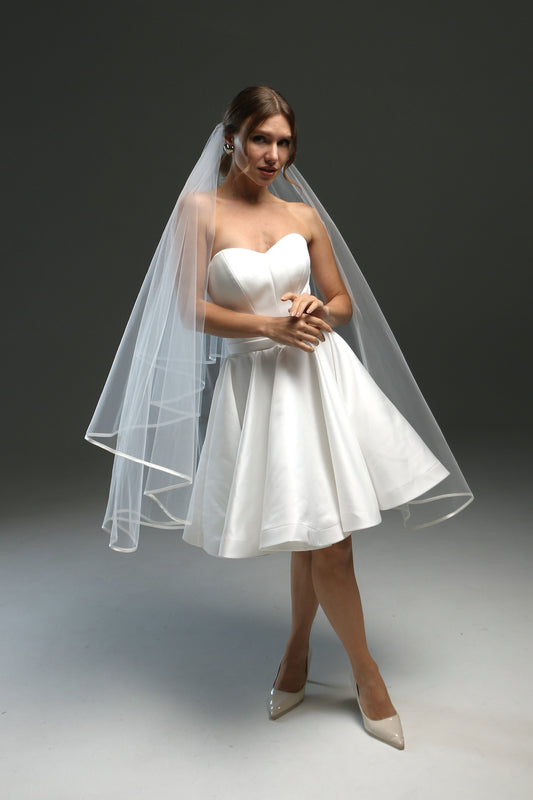 Two-Layer Wedding Veil with Satin Edge – Cathedral or Chapel Length in Ivory or White - M1053
