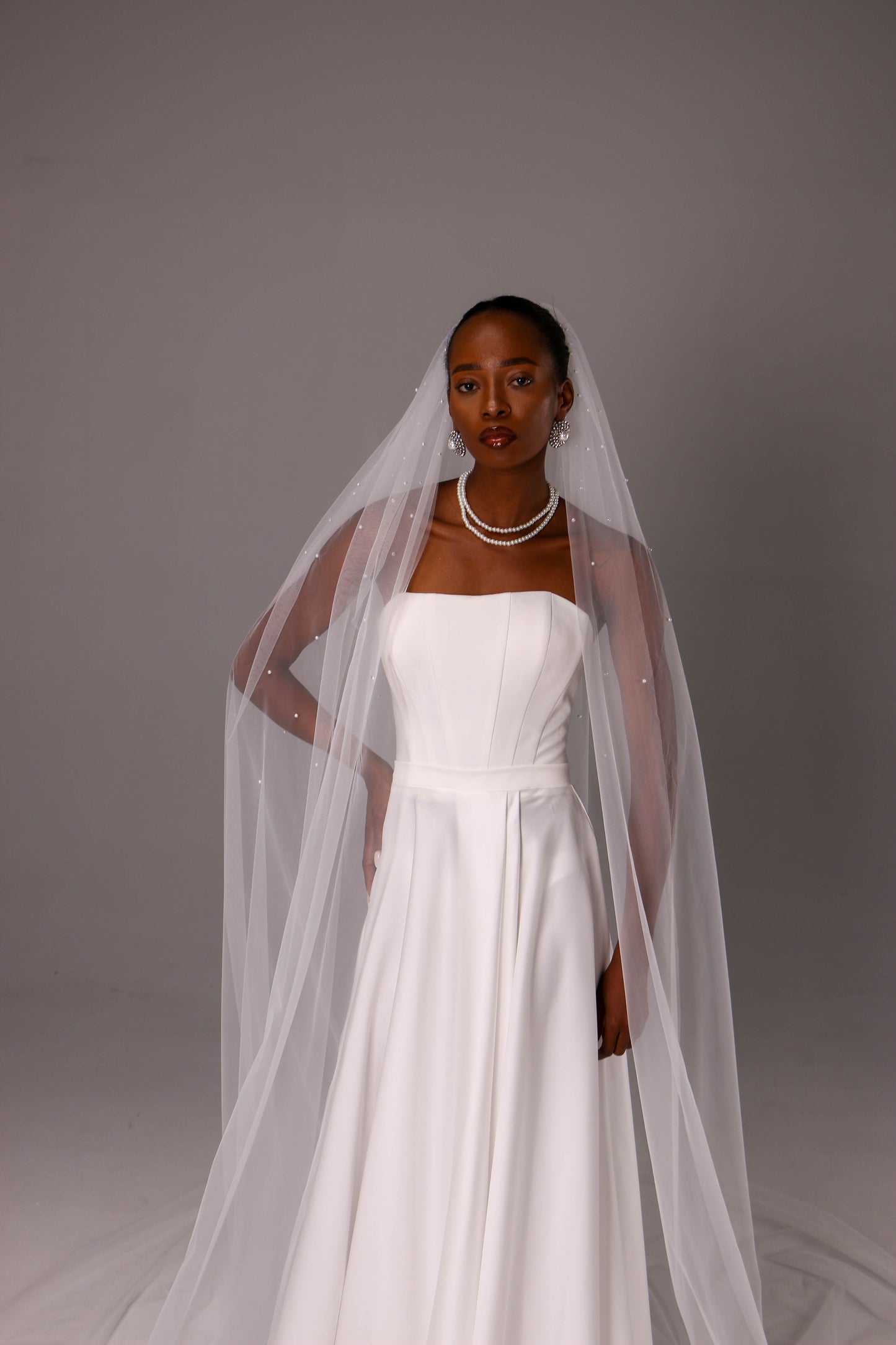 One Tier Wedding Veil with Pearls