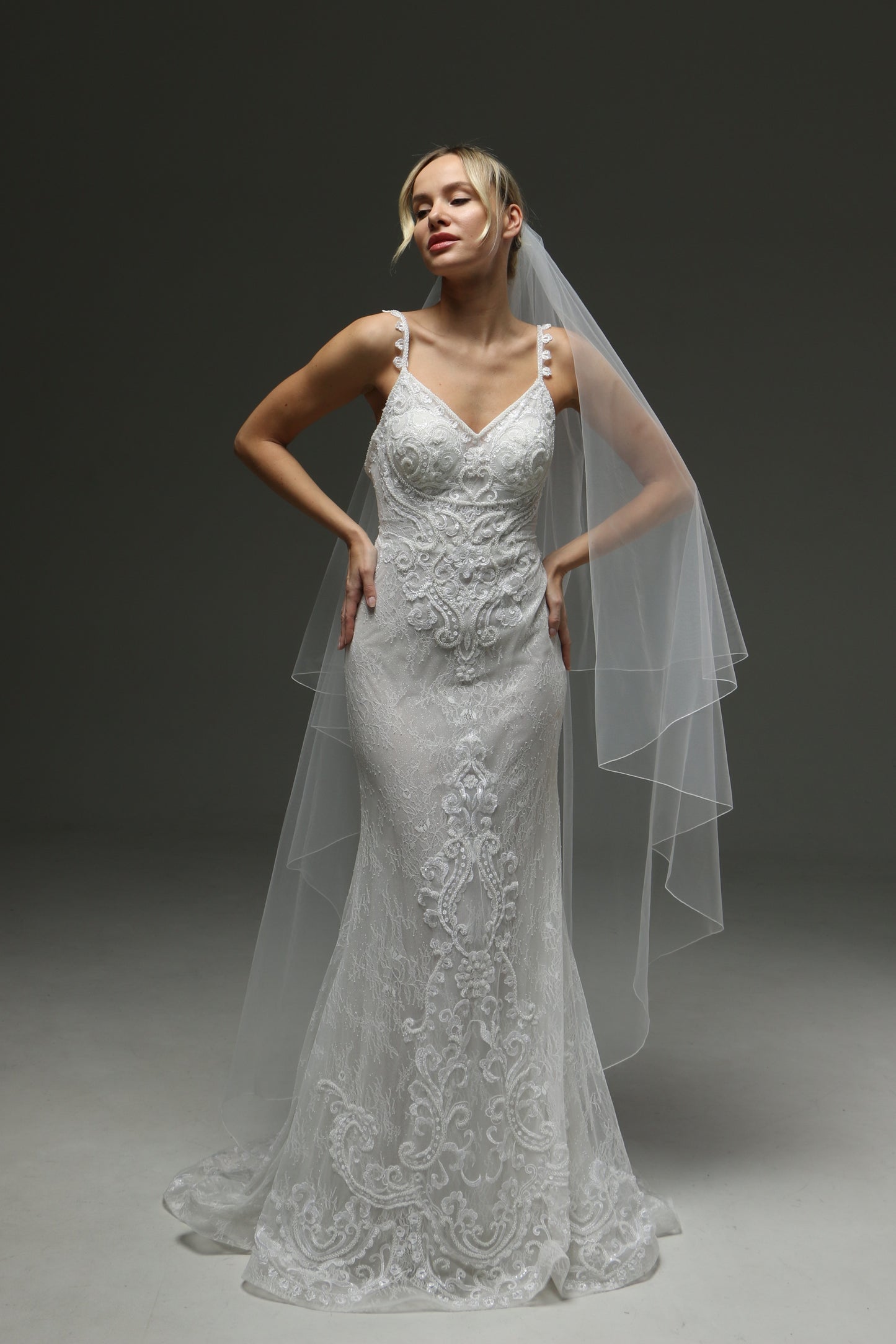 Sheer Wedding Veil With Pencil Edge - 2 Layers Blusher Veil, Cathedral Length, Statement Wedding Ve