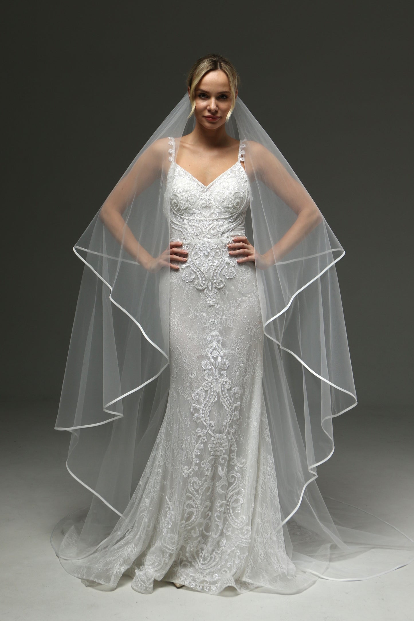 Classic Satin Ribbon Edge Bridal Veil, Two Layers