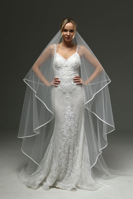 Classic Satin Ribbon Edge Bridal Veil, Two Layers   - M1064