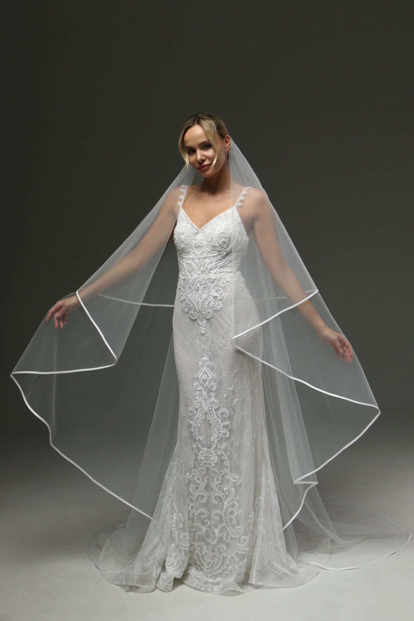 Classic Satin Ribbon Edge Bridal Veil, Two Layers