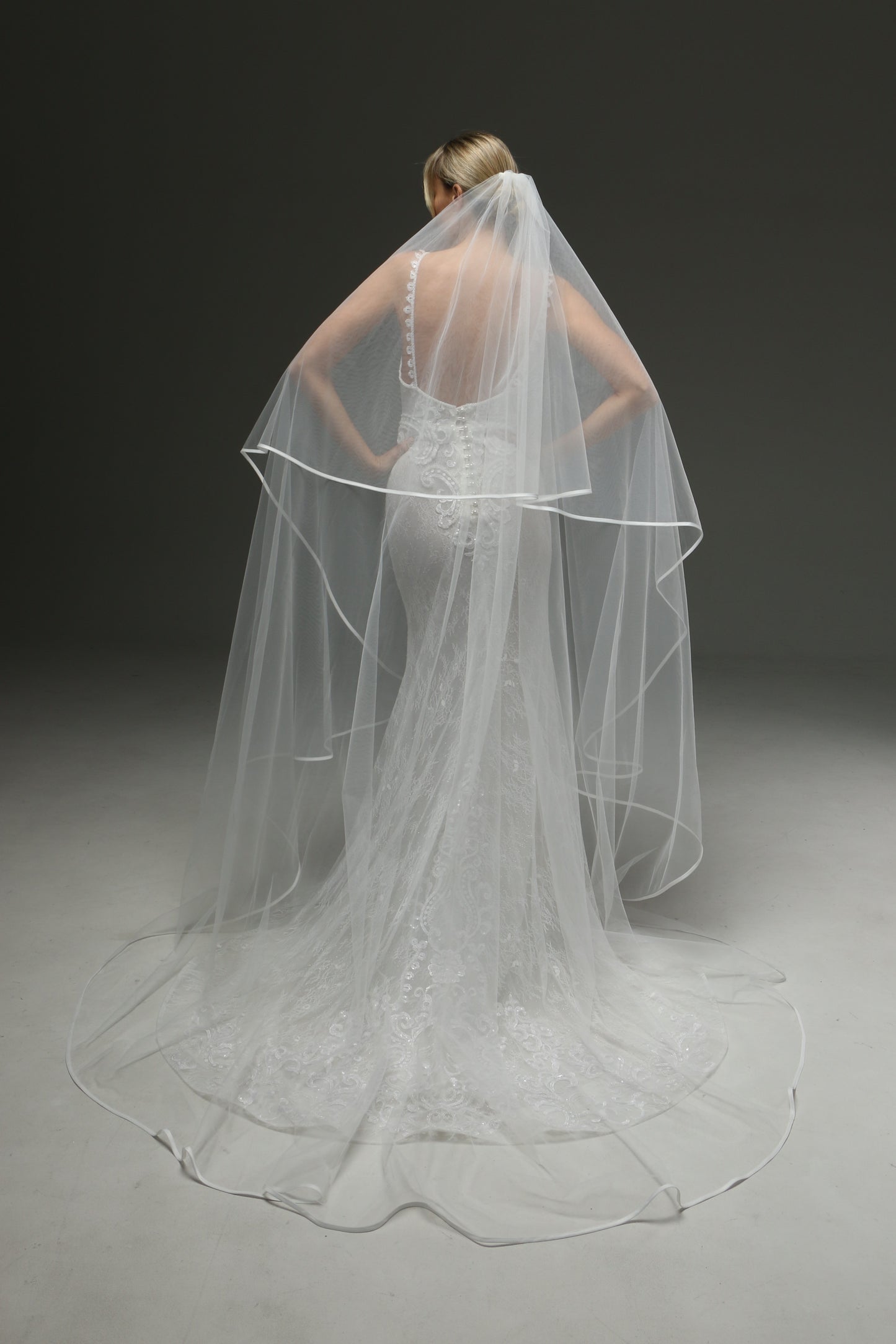 Classic Satin Ribbon Edge Bridal Veil, Two Layers