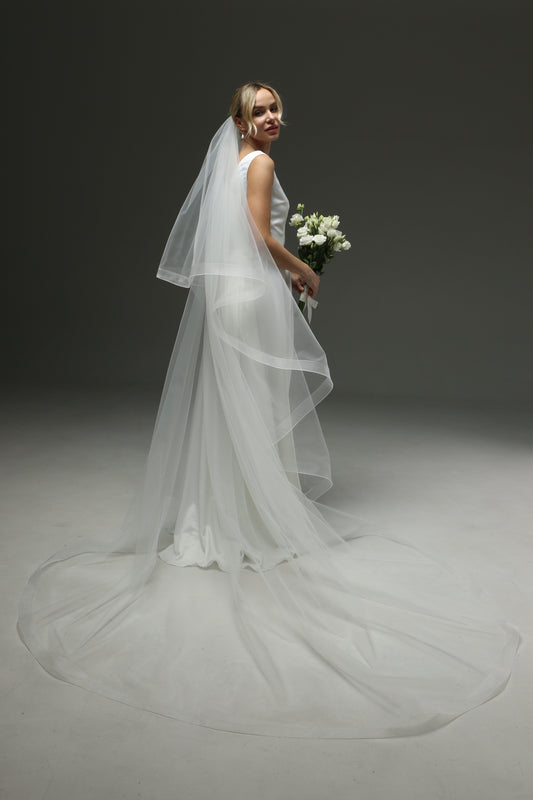 Romantic Bridal Veil with Horsehair Edge, Two Layers   - M1066