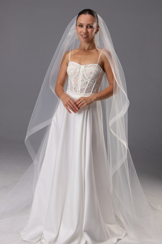 Cathedral Wedding Veil: Ivory Tulle with Horsehair Trim - Handmade - M1085
