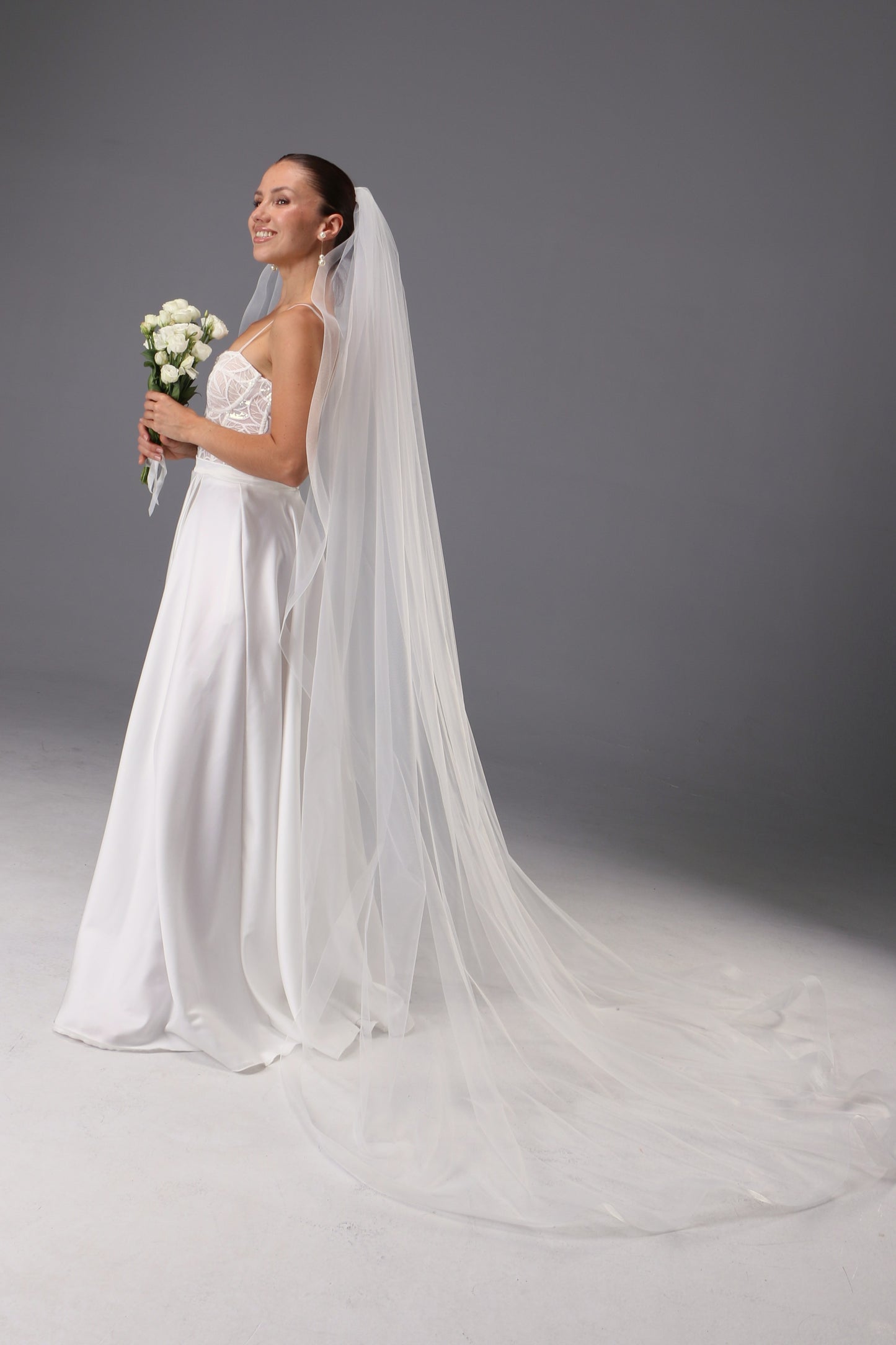 Cathedral Wedding Veil: Ivory Tulle with Horsehair Trim - Handmade - M1085