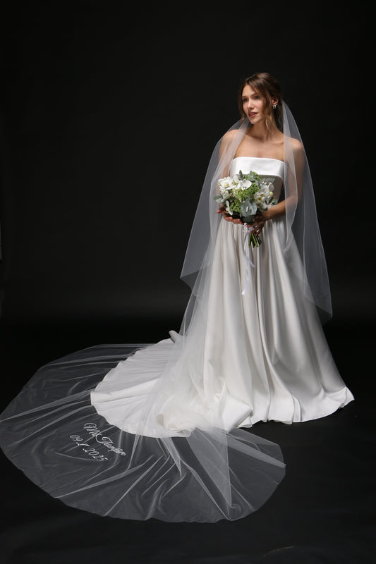 Personalized Wedding Veil | Custom Text Veil, Bridal Veil with Wording, Customized Veil for Hen Party, Bachelorette, or Bridal Shower   - M1068