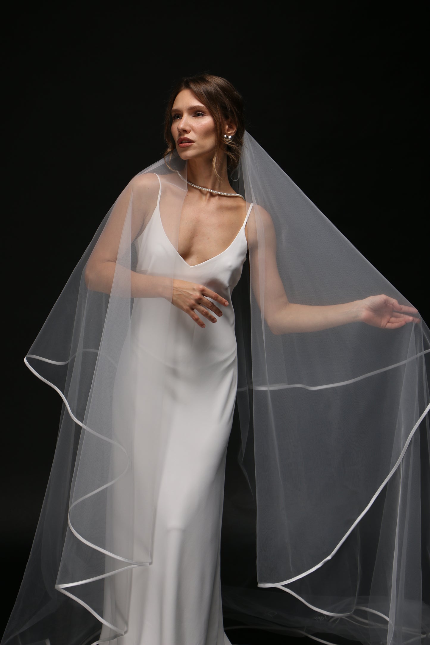 Two-Tier Satin Ribbon Wedding Veil | Personalized Print Bridal Veil | Cascading Chapel Cathedral Veil