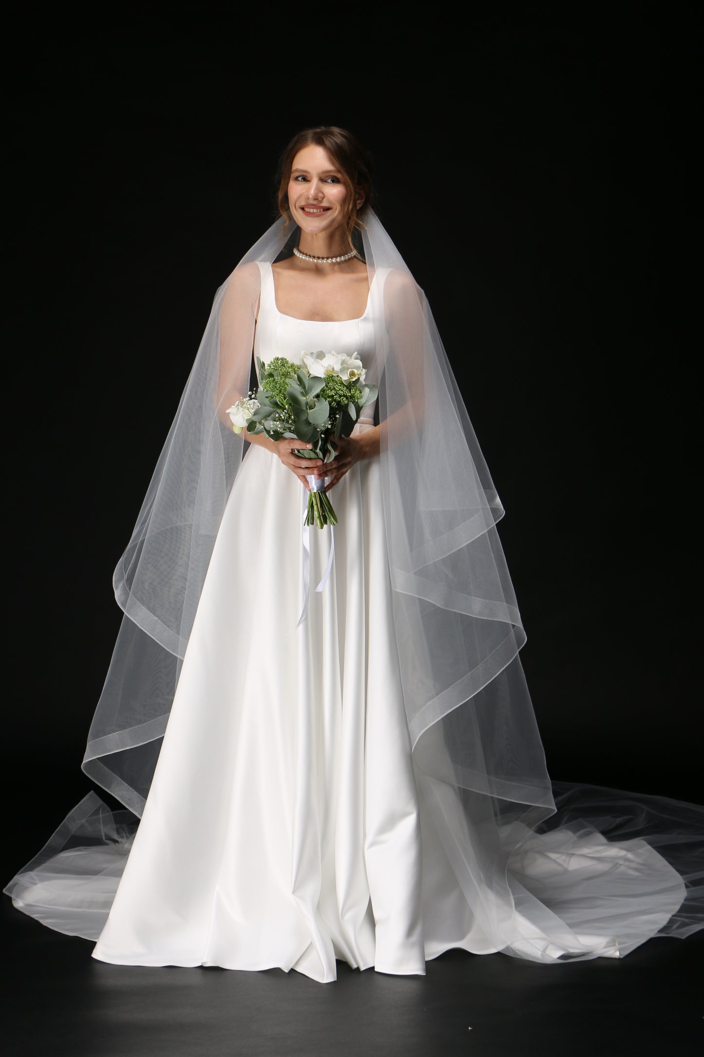 Two-Layer Bridal Veil with Horsehair Edge | Custom Text Print Veil