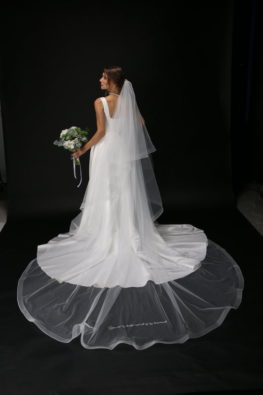 Two-Layer Bridal Veil with Horsehair Edge | Custom Text Print Veil - M1032