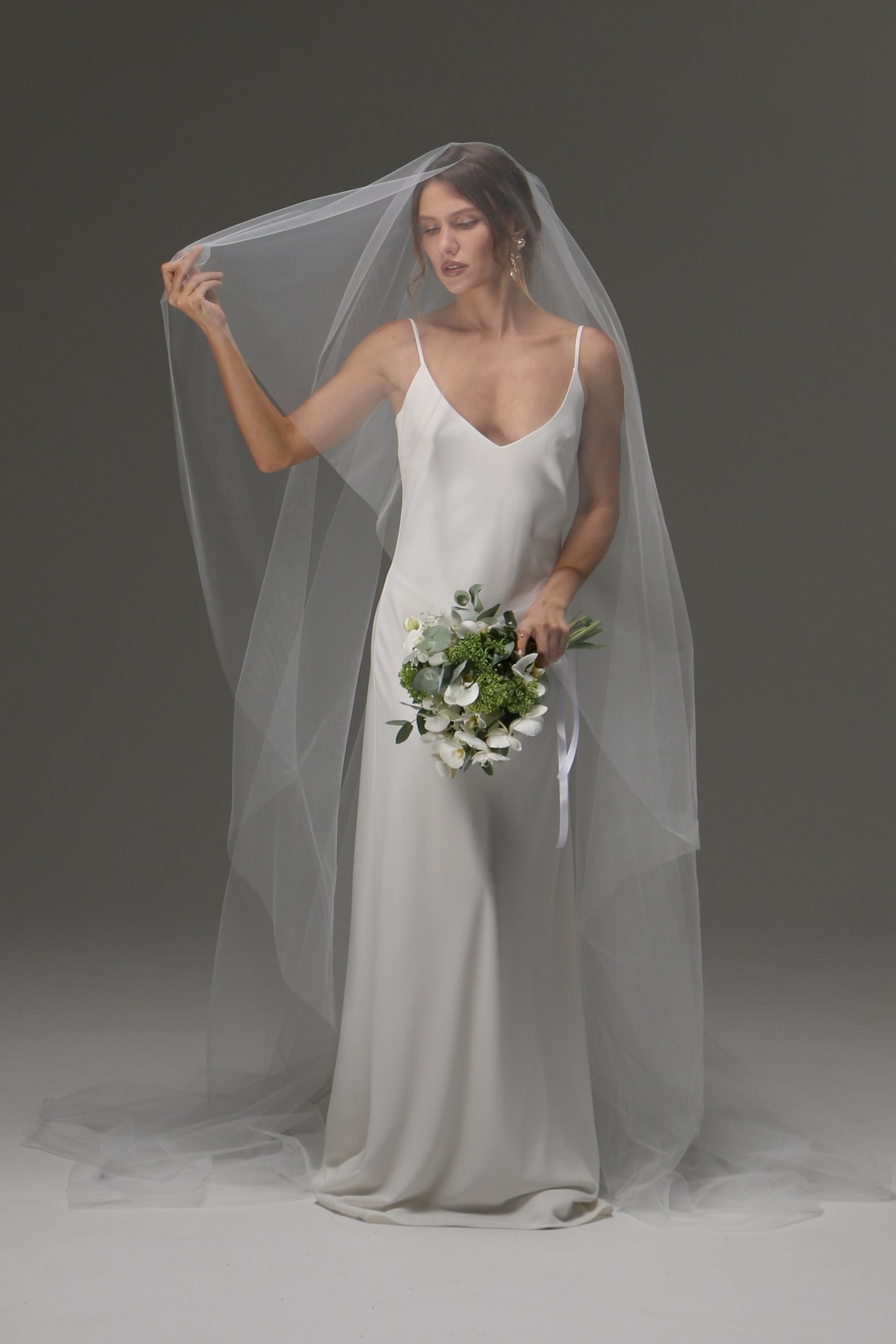 Two Tier Cut Edge Bridal Veil with Blusher – Simple Cascading Chapel Length Wedding Veil