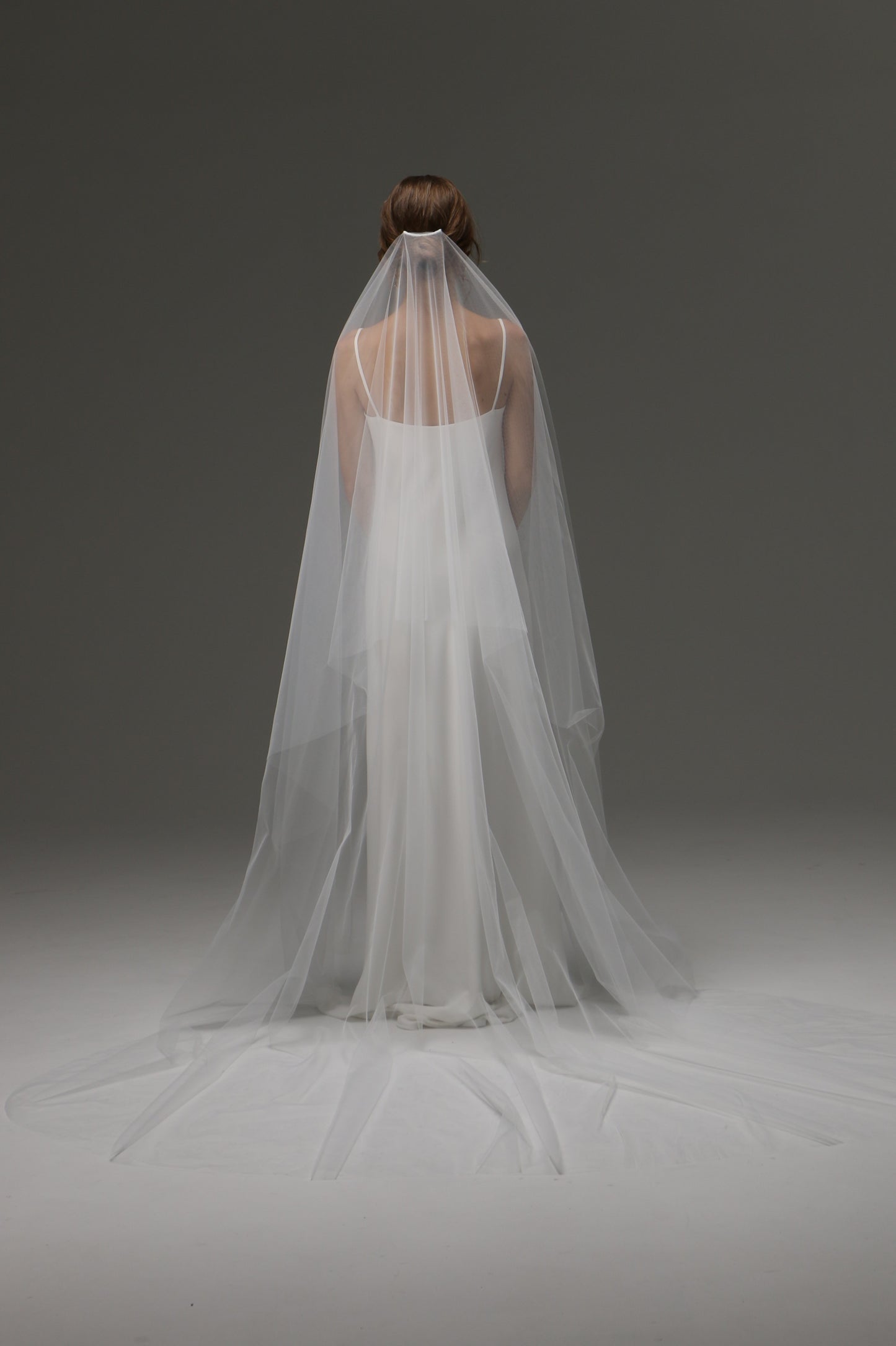 Two Tier Cut Edge Bridal Veil with Blusher – Simple Cascading Chapel Length Wedding Veil