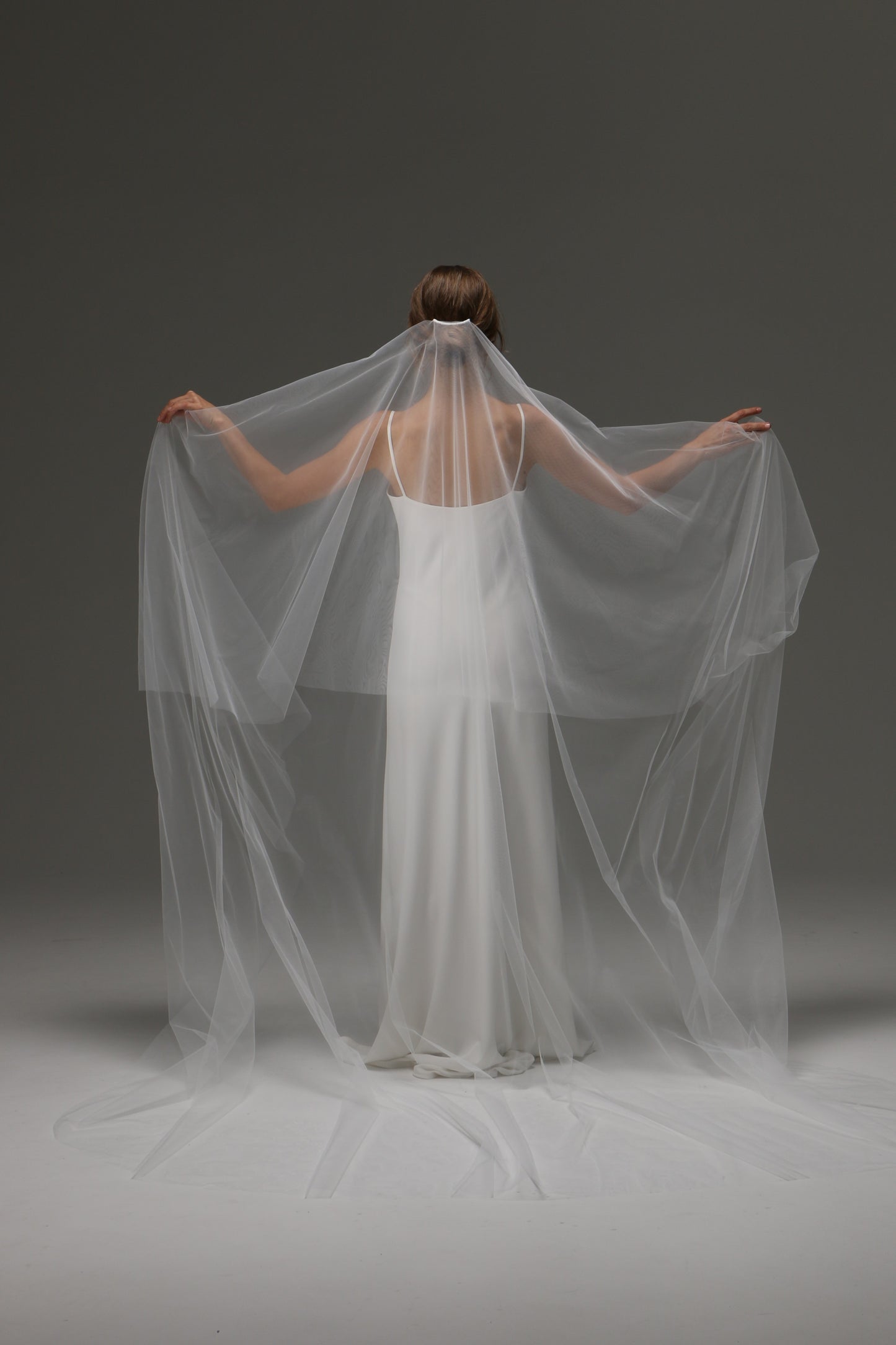 Two Tier Cut Edge Bridal Veil with Blusher – Simple Cascading Chapel Length Wedding Veil
