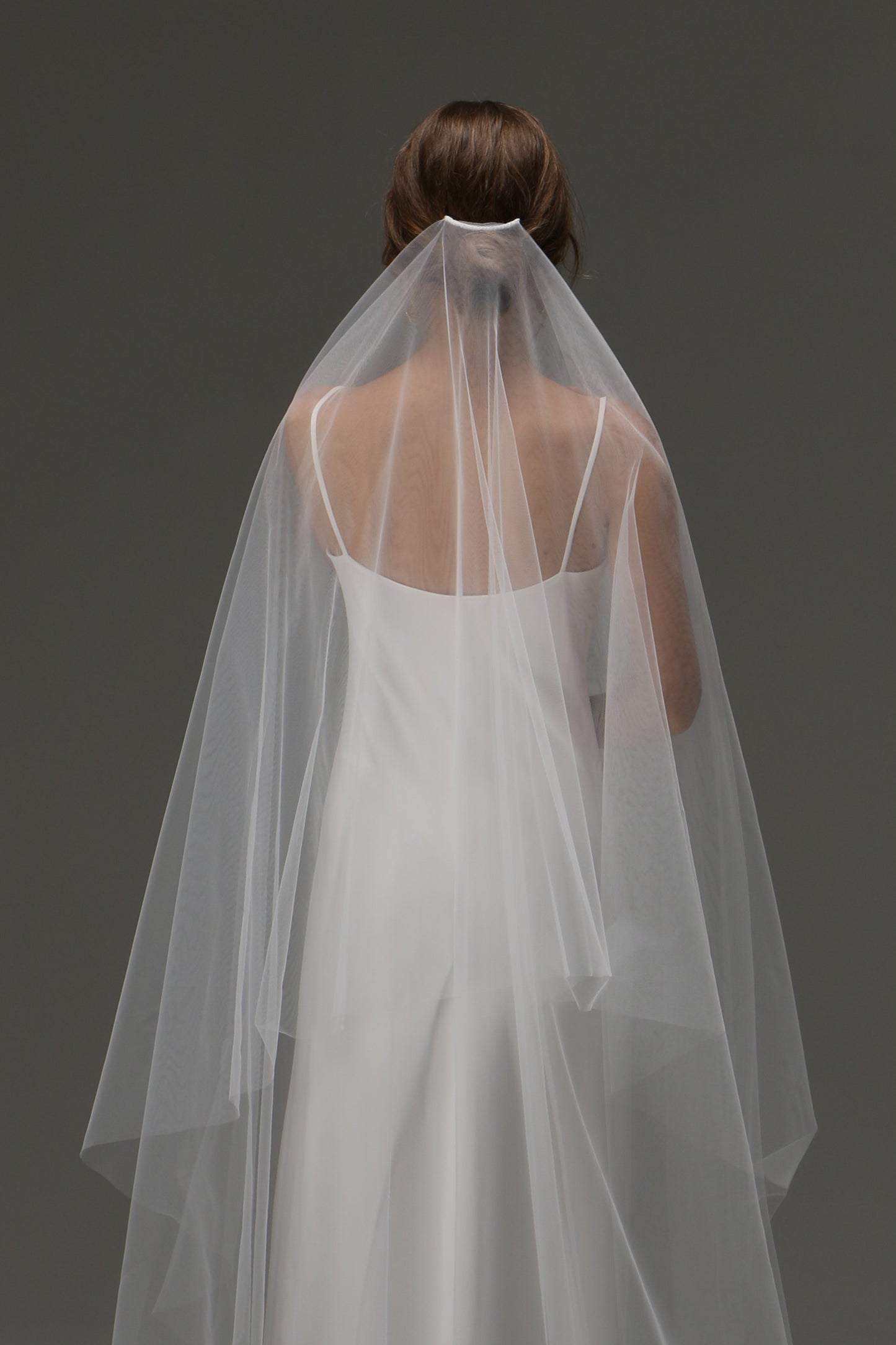 Two Tier Cut Edge Bridal Veil with Blusher – Simple Cascading Chapel Length Wedding Veil