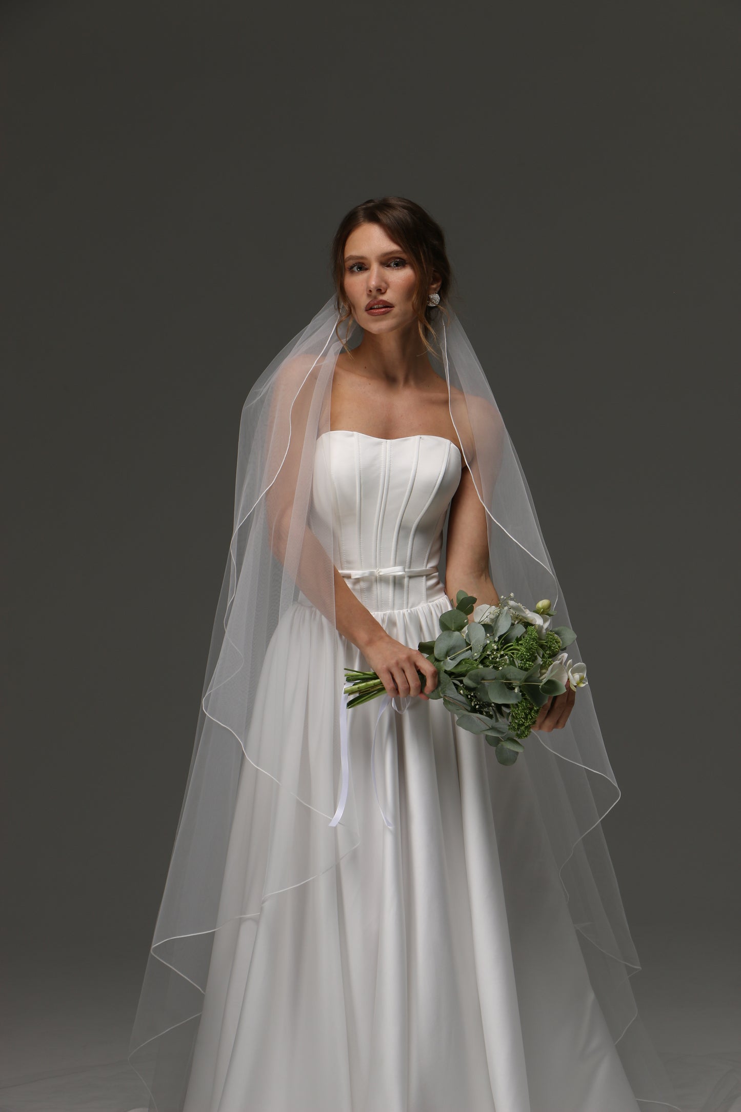 One Tier Cascade Pencil Edge Wedding Veil – Soft Minimal Sheer Bridal Veil, simple veil