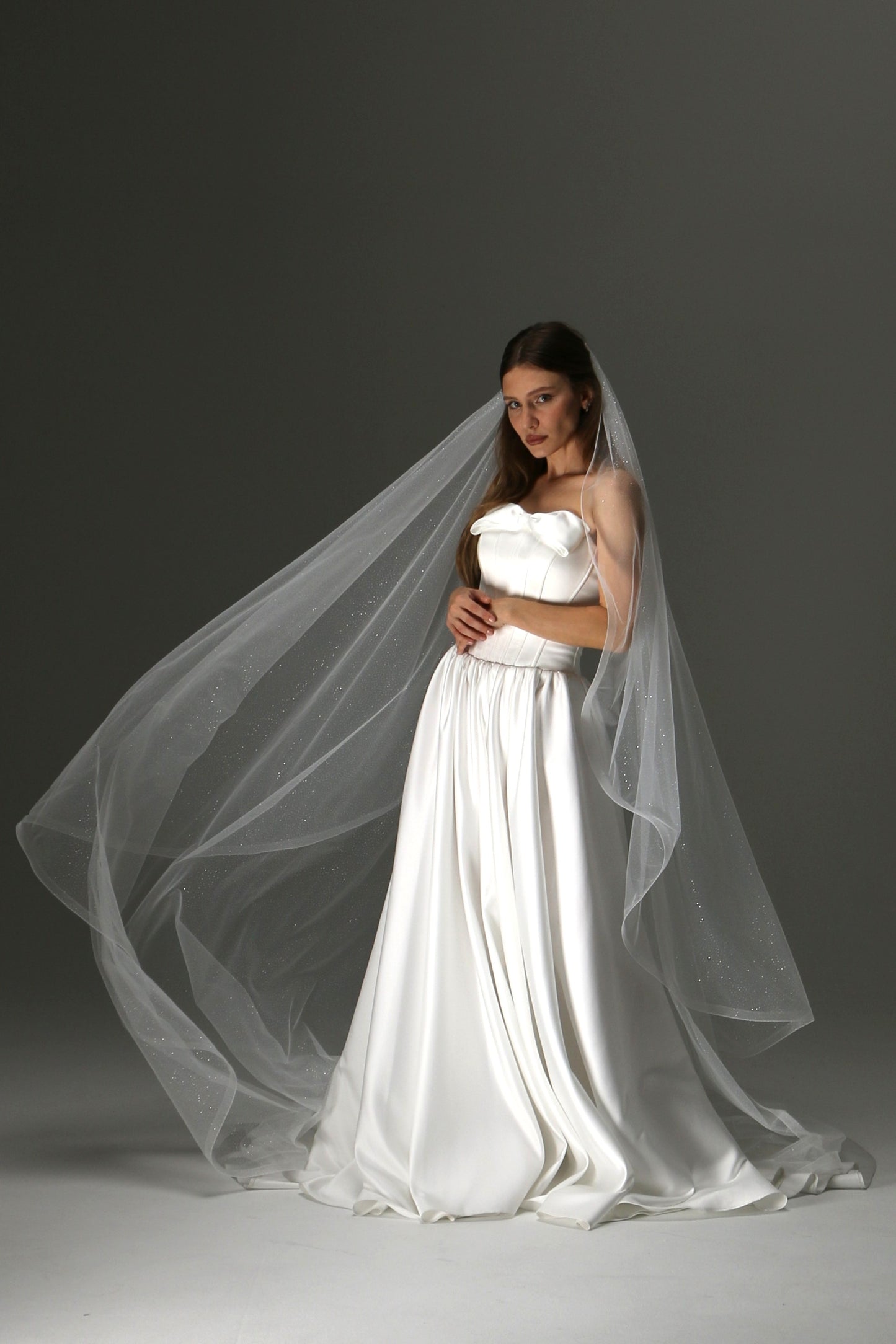 One-Tier Cascade Veil with Glitter Horsehair Edge - M1015
