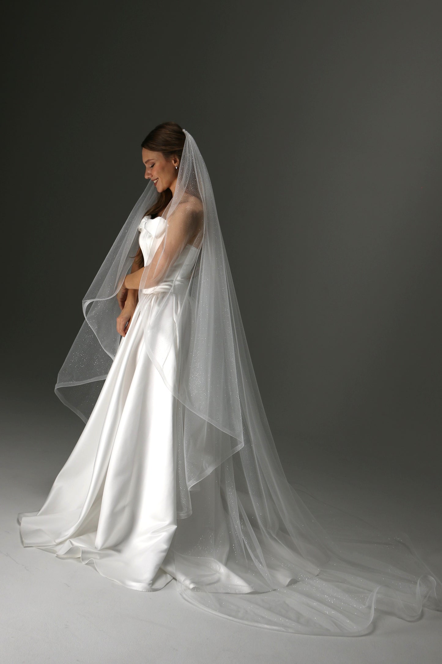 One-Tier Cascade Veil with Glitter Horsehair Edge - M1015