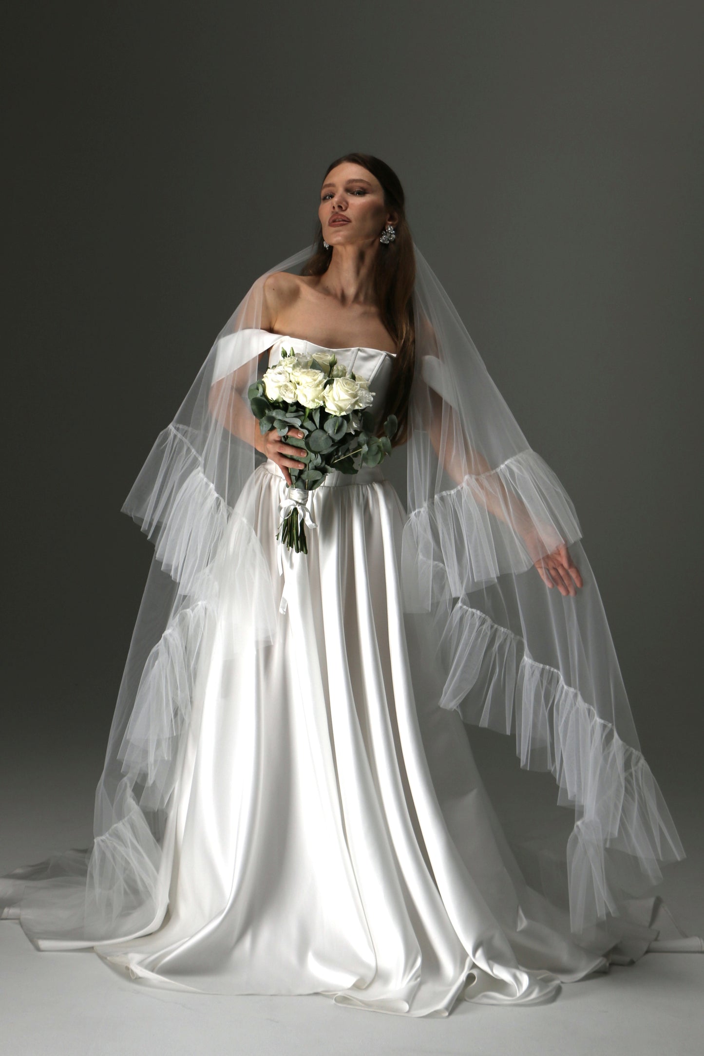 Romantic Boho Wedding Veil – Two Tiers, Flowing Tulle with Ruffle Edge - M1013
