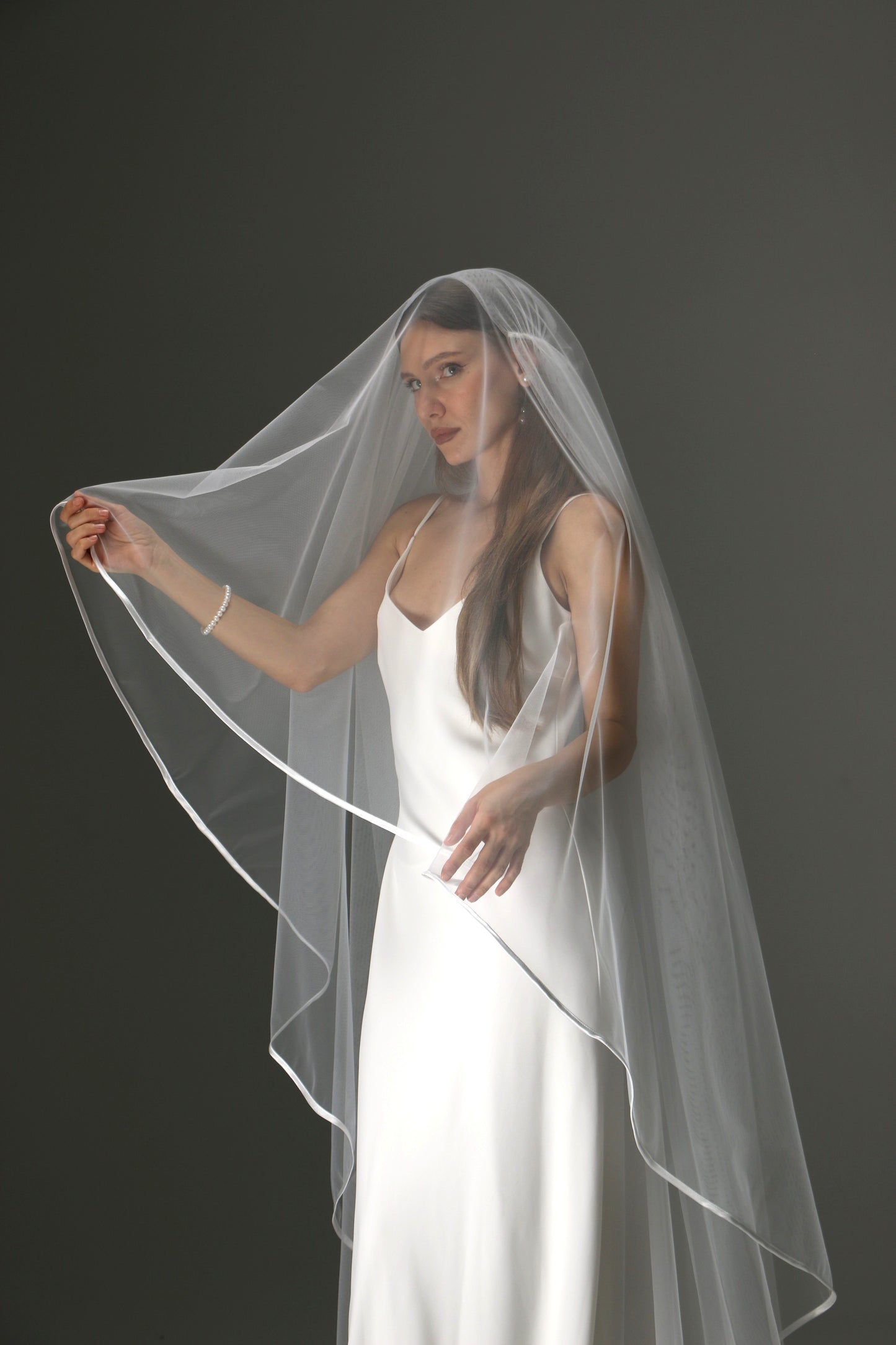 Boho Juliet Cap Veil – Two Tier Vintage Style Soft Tulle with Satin Ribbon Trim - M1011