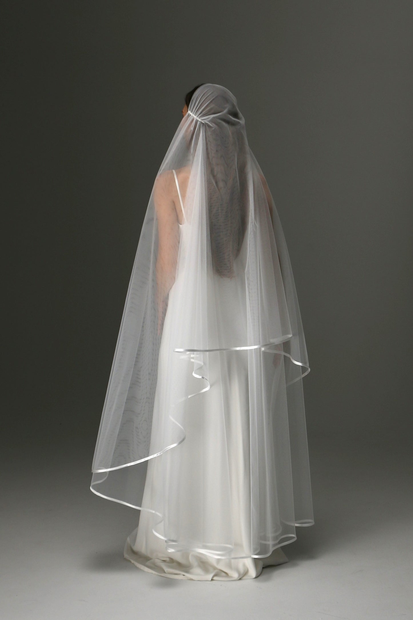 Boho Juliet Cap Veil – Two Tier Vintage Style Soft Tulle with Satin Ribbon Trim - M1011