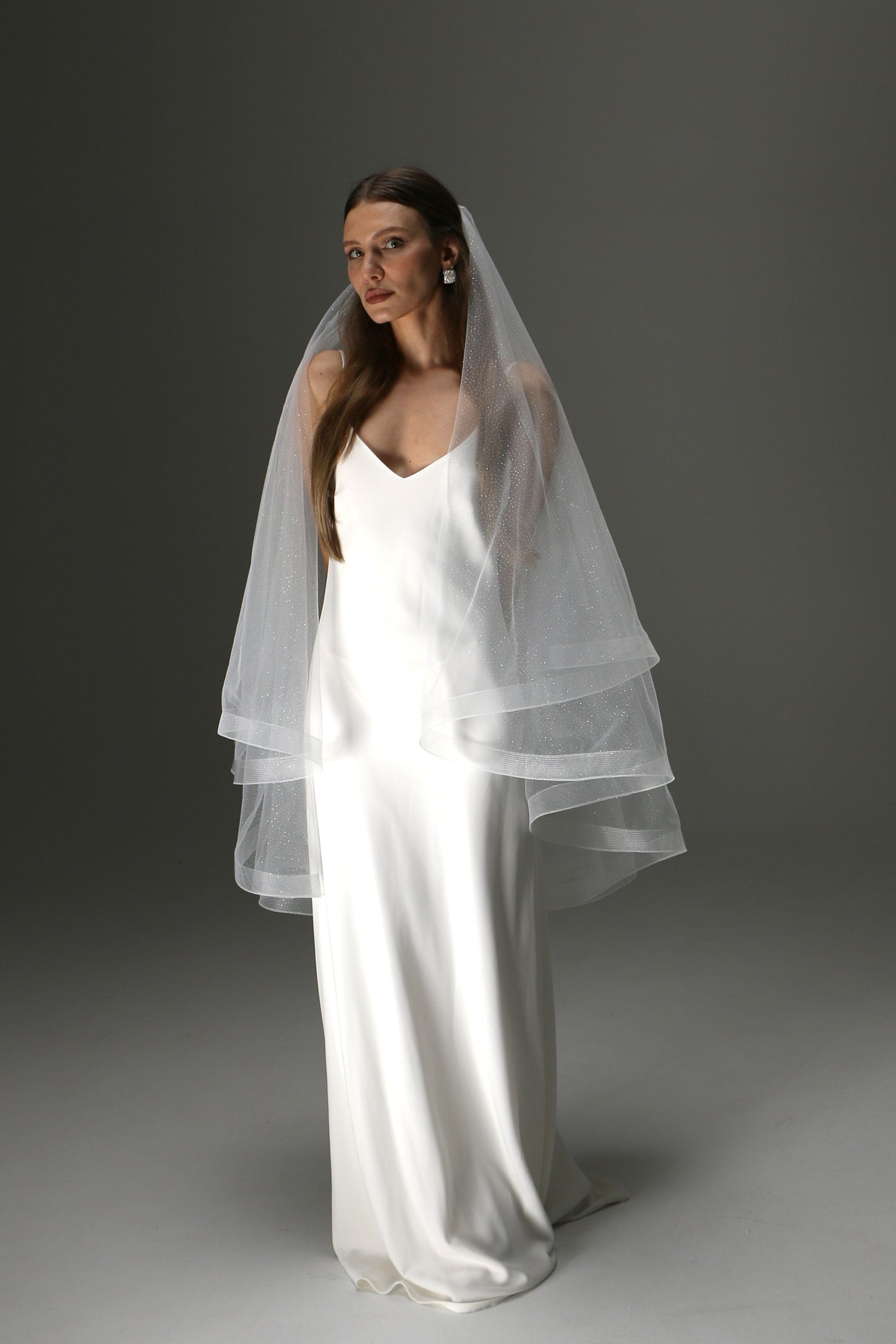 Glitter Horsehair Cascade Veil – Double Layer Bridal Veil - M1008