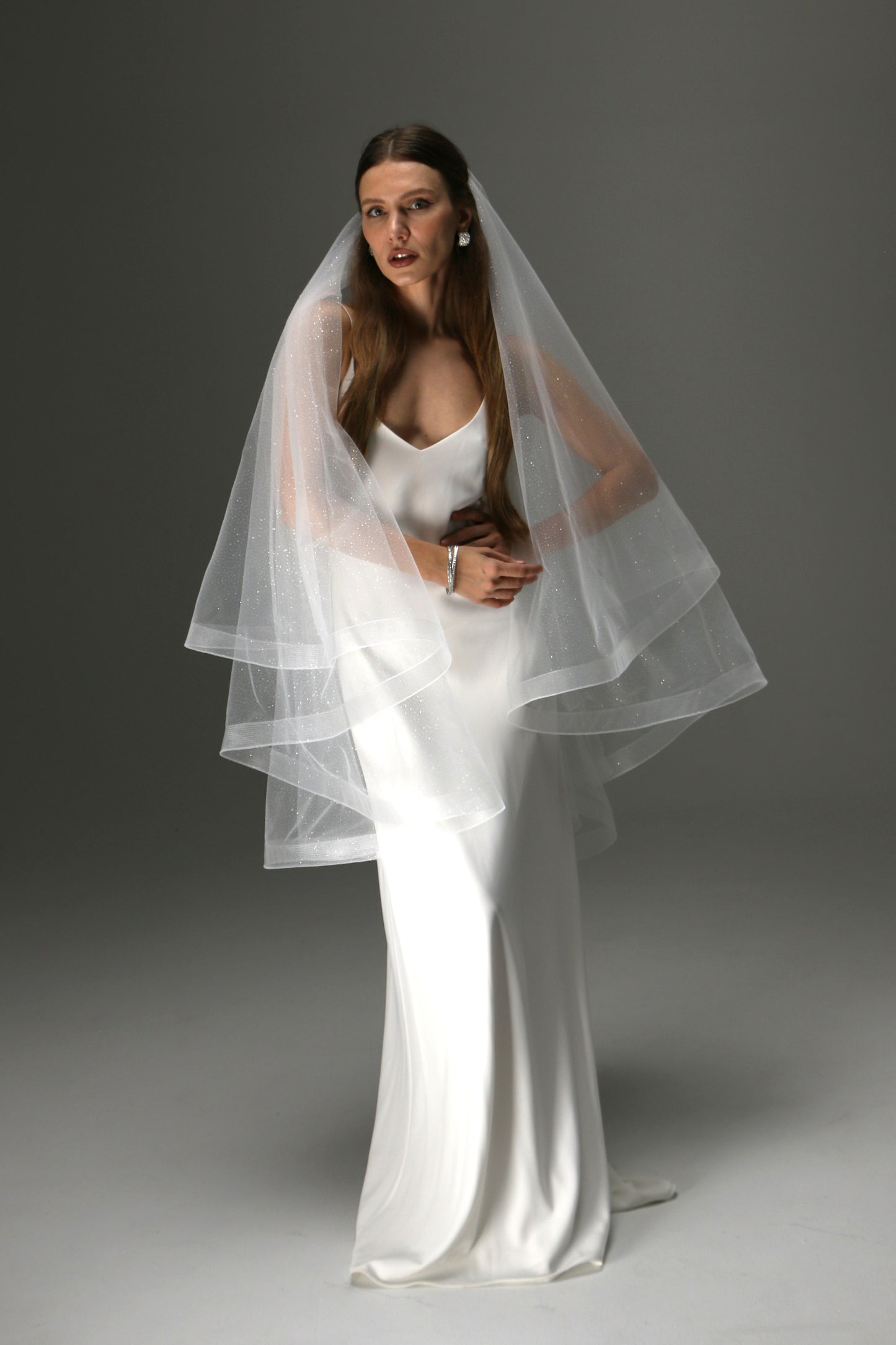 Glitter Horsehair Cascade Veil – Double Layer Bridal Veil - M1008