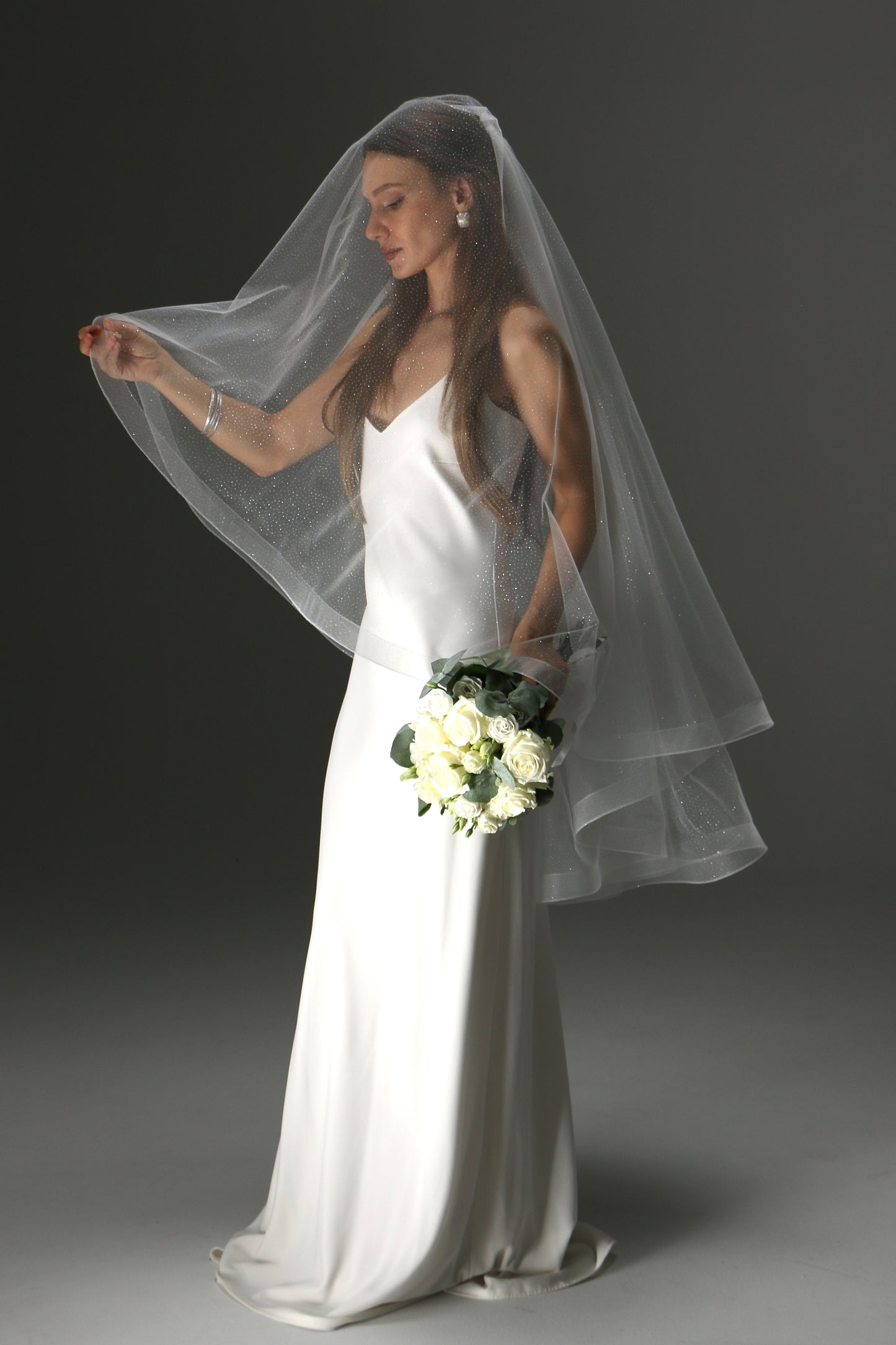 Glitter Horsehair Cascade Veil – Double Layer Bridal Veil - M1008