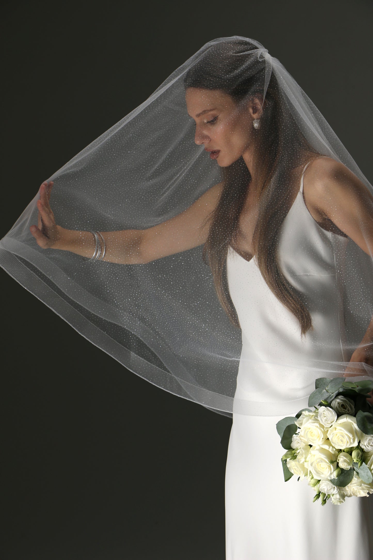 Glitter Horsehair Cascade Veil – Double Layer Bridal Veil - M1008