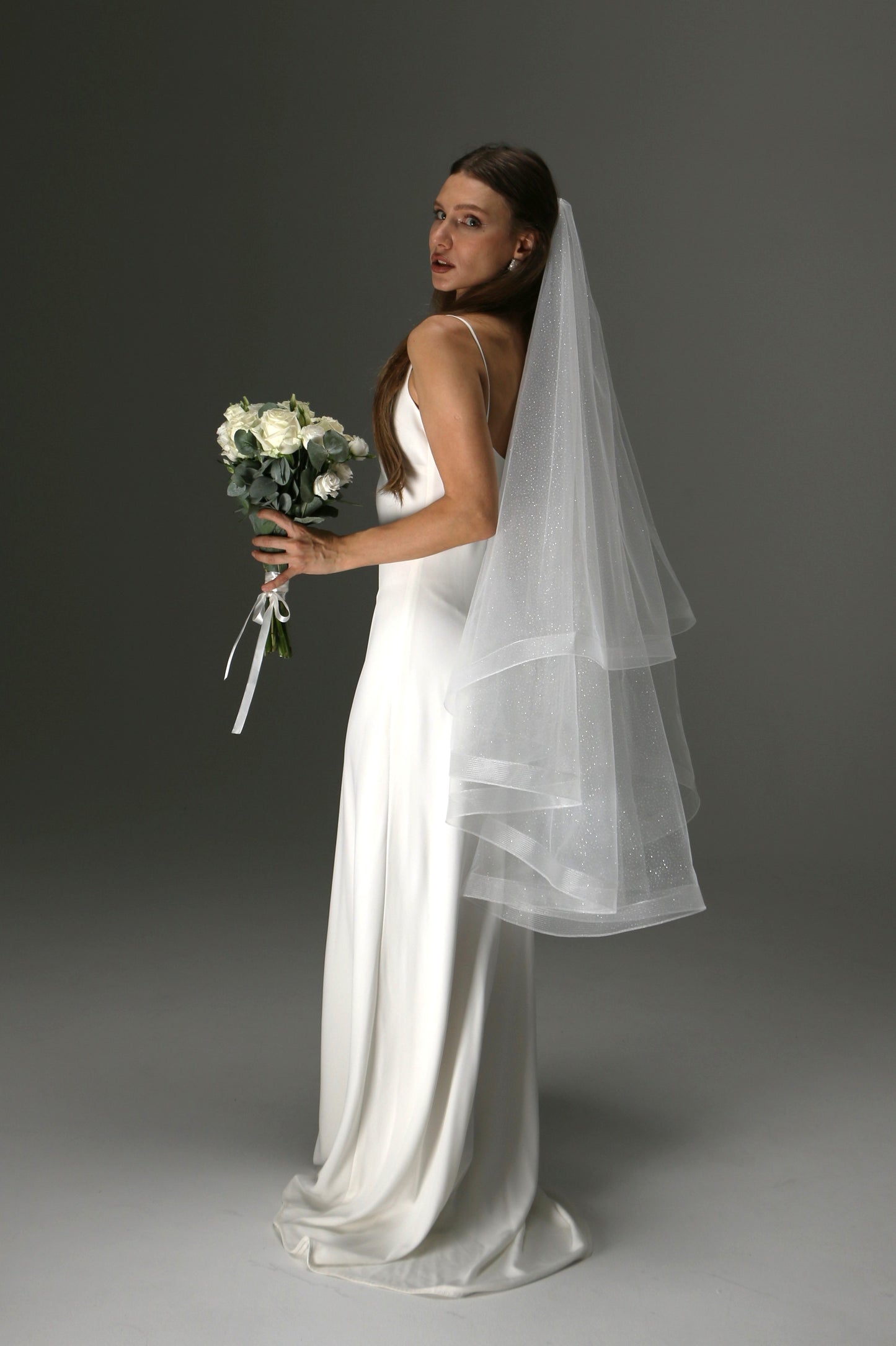 Glitter Horsehair Cascade Veil – Double Layer Bridal Veil - M1008