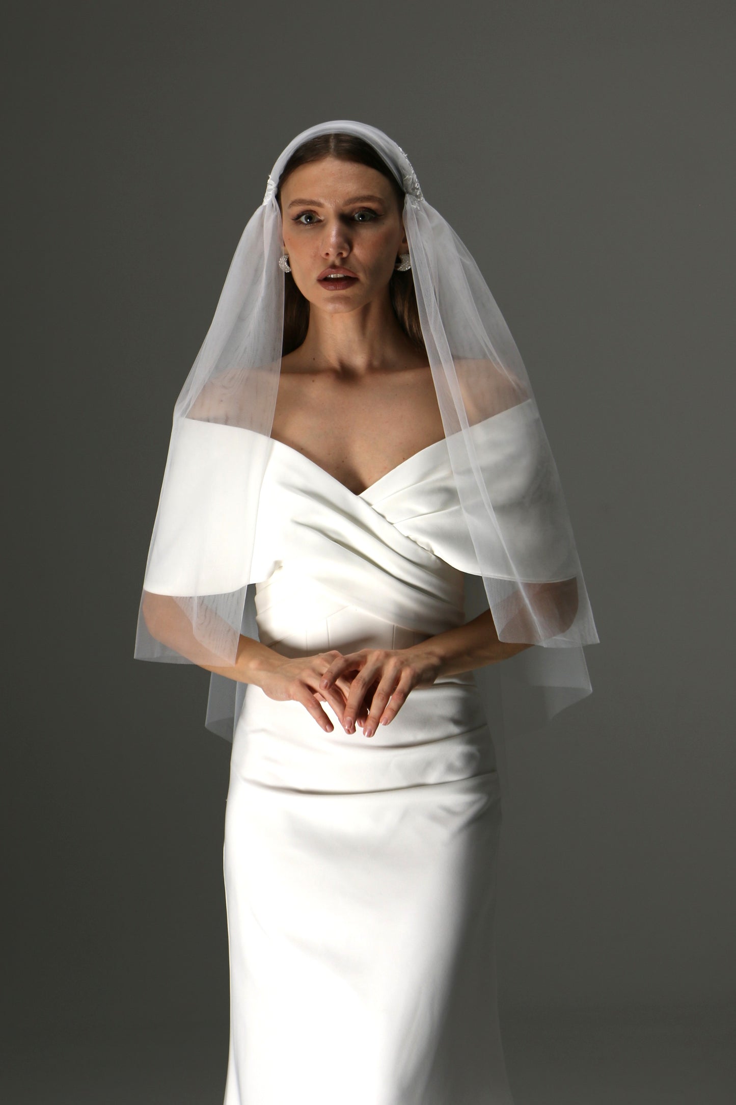 Juliet Cap Veil with Lace Appliqués – One Tier Cascade Soft Tulle Bridal Veil - M1006