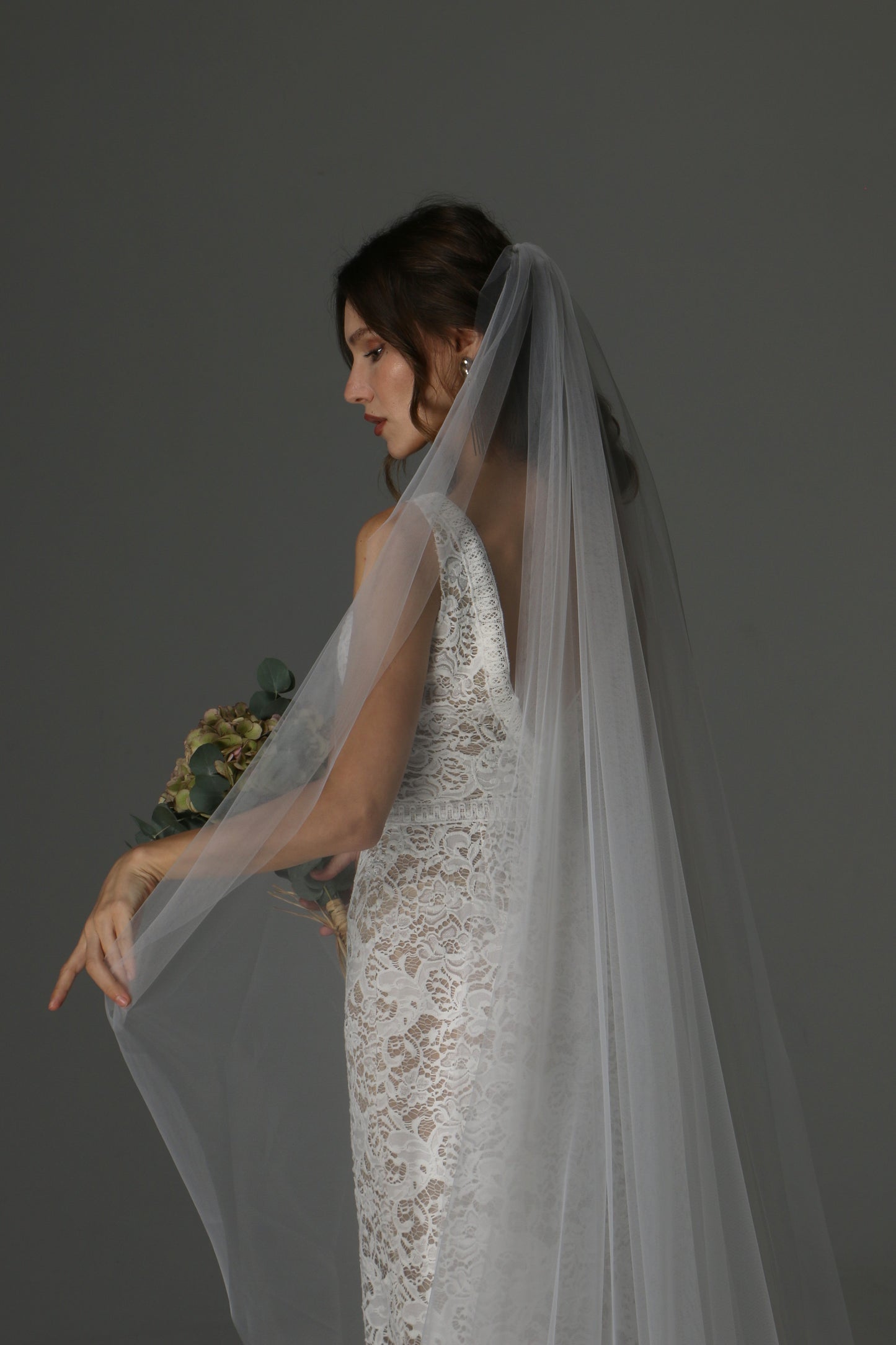 Minimalist Cascade Veil – Single Layer Cut Edge Bridal Veil - M1072