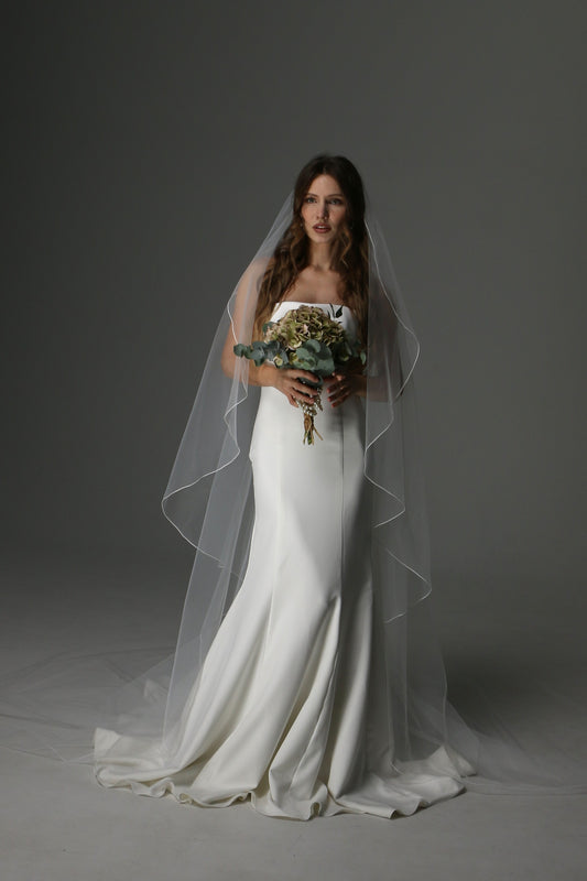 Soft Tulle Wedding Veil with Pencil Edge – Single Tier Cascade Style - M1074
