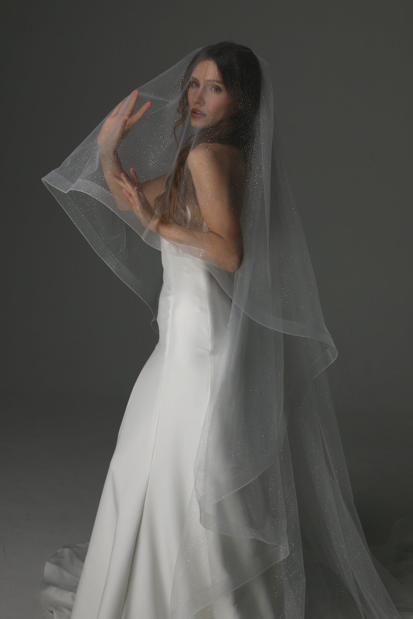 Glitter Two Tier Wedding Veil with Horsehair Edge – Sparkly Bridal Veil - M1075