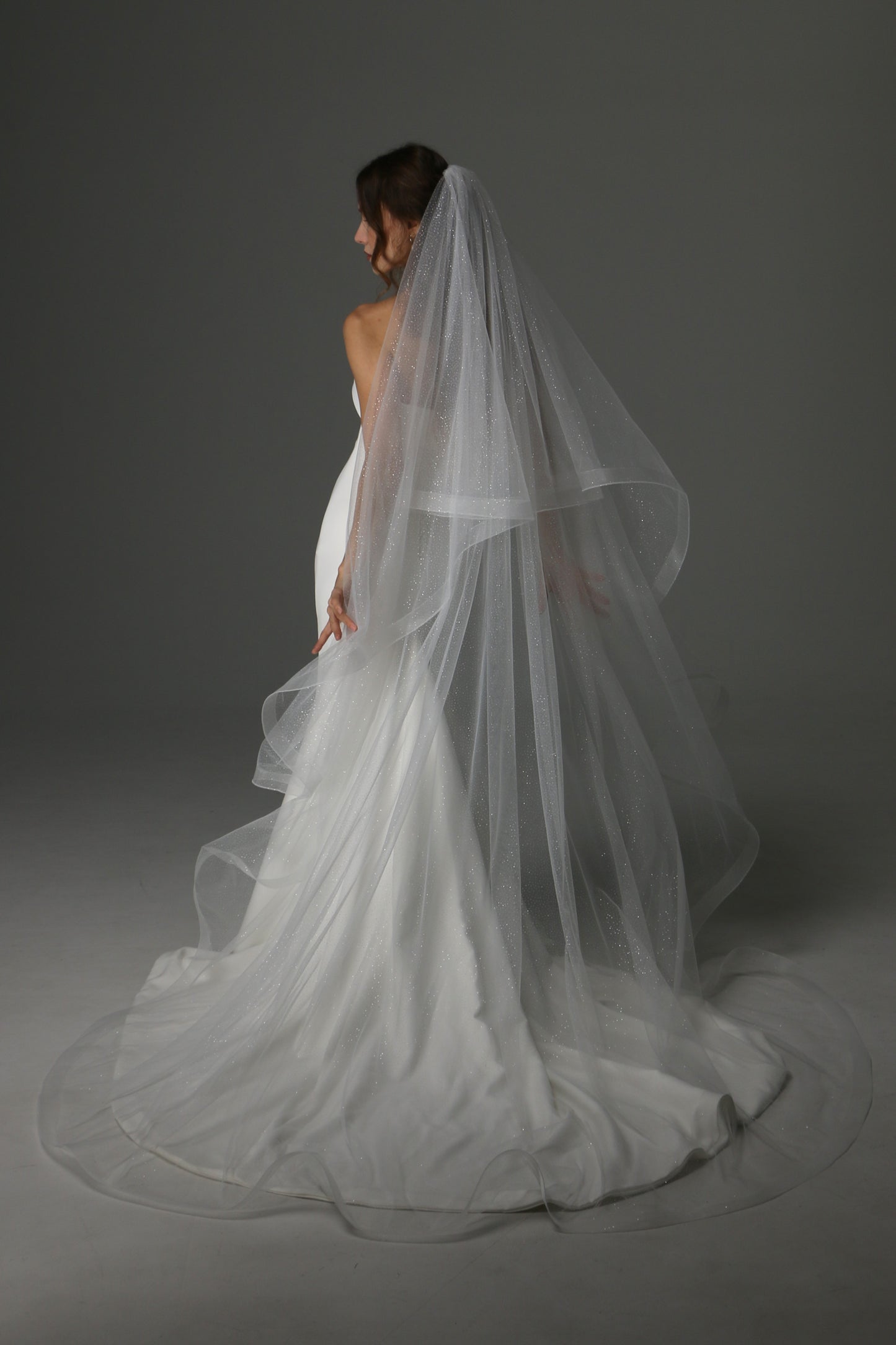 Glitter Two Tier Wedding Veil with Horsehair Edge – Sparkly Bridal Veil - M1075