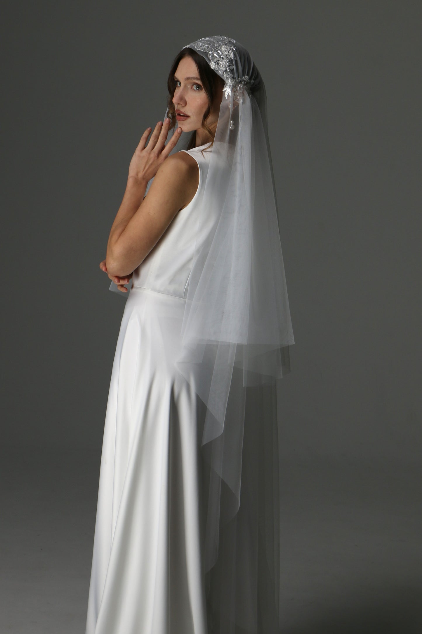 Romantic Two-Tier Juliet Cap Veil with Lace Details – Vintage-Inspired Bridal Veil - M1077