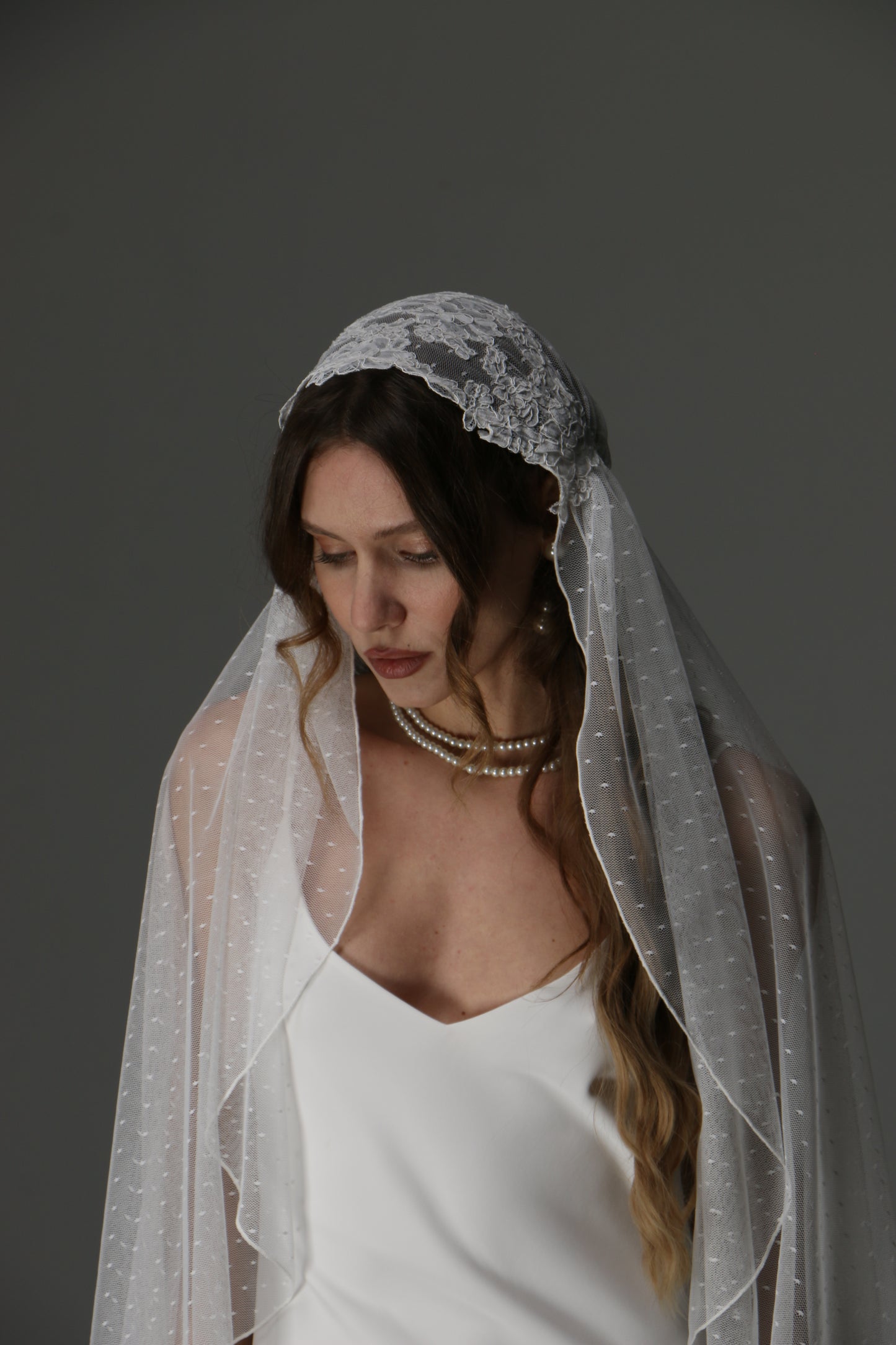Romantic Juliet Cap Wedding Veil with Lace Appliqués – Single Tier Bridal Veil - M1081